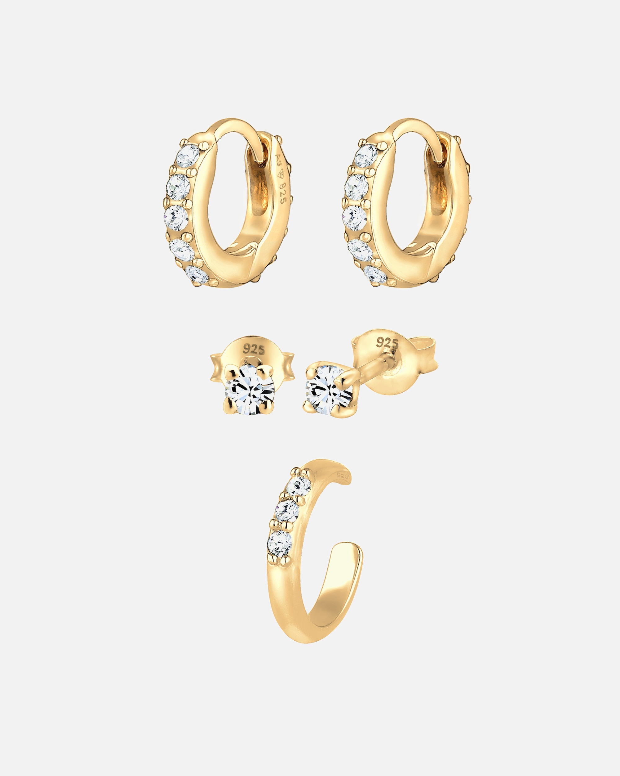 Orecchini di Femmina Elli Orecchini a Cerchio Earcuff in Argento Sterling 925 con Cristalli goldfarben