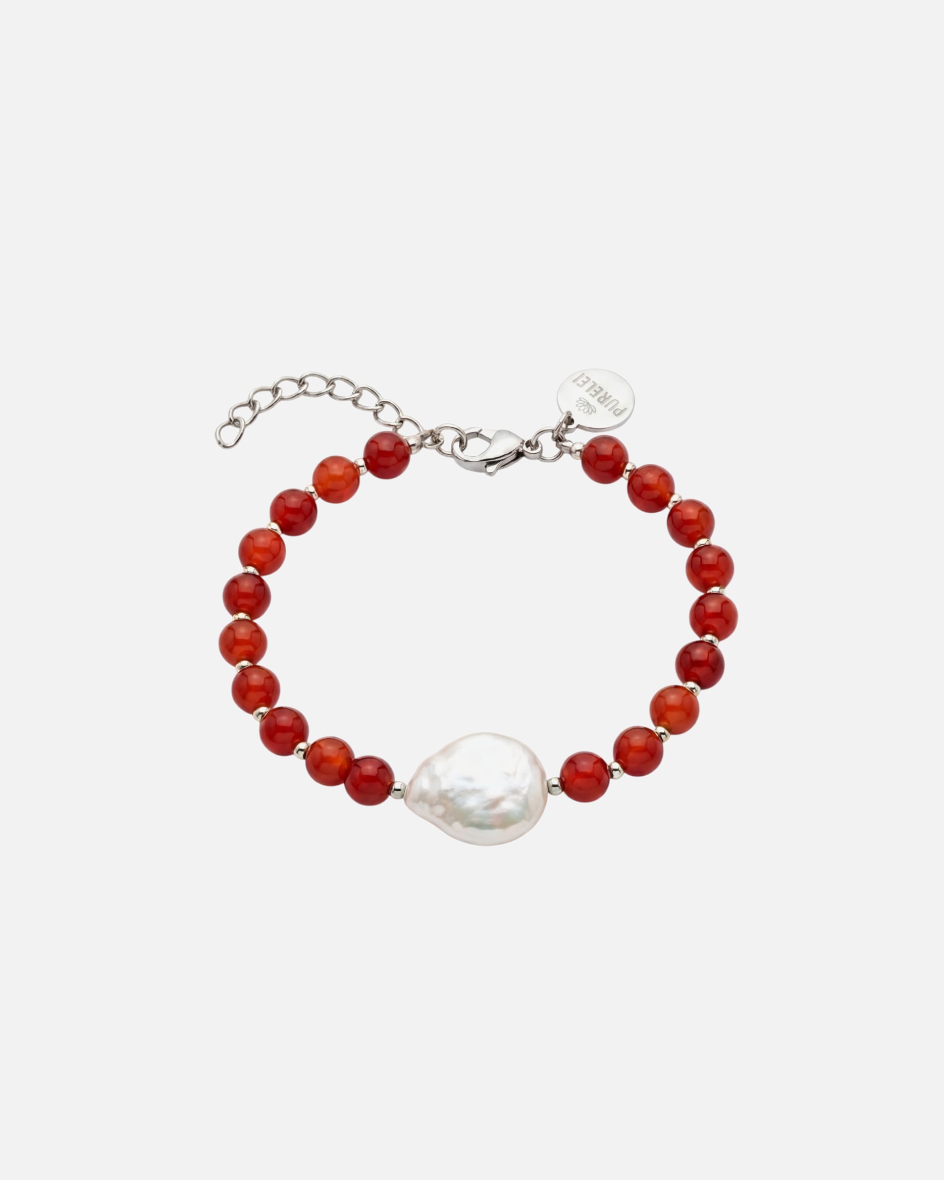 Braccialetto di Unisex Purelei Red Achat Pearl Bracciale 100% acciaio inossidabile Argento