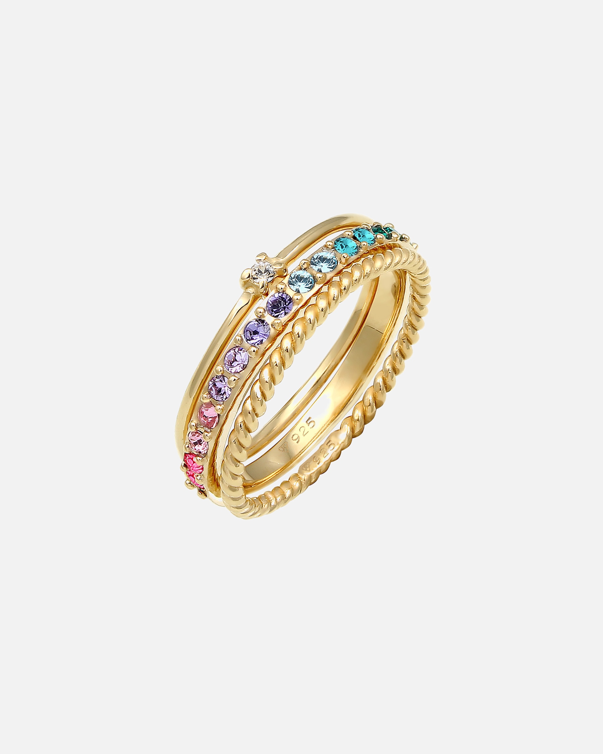Anello di Femmina Elli Set multicolore Scintillante con cristalli multicolore in Argento Sterling 925 placcato oro 54