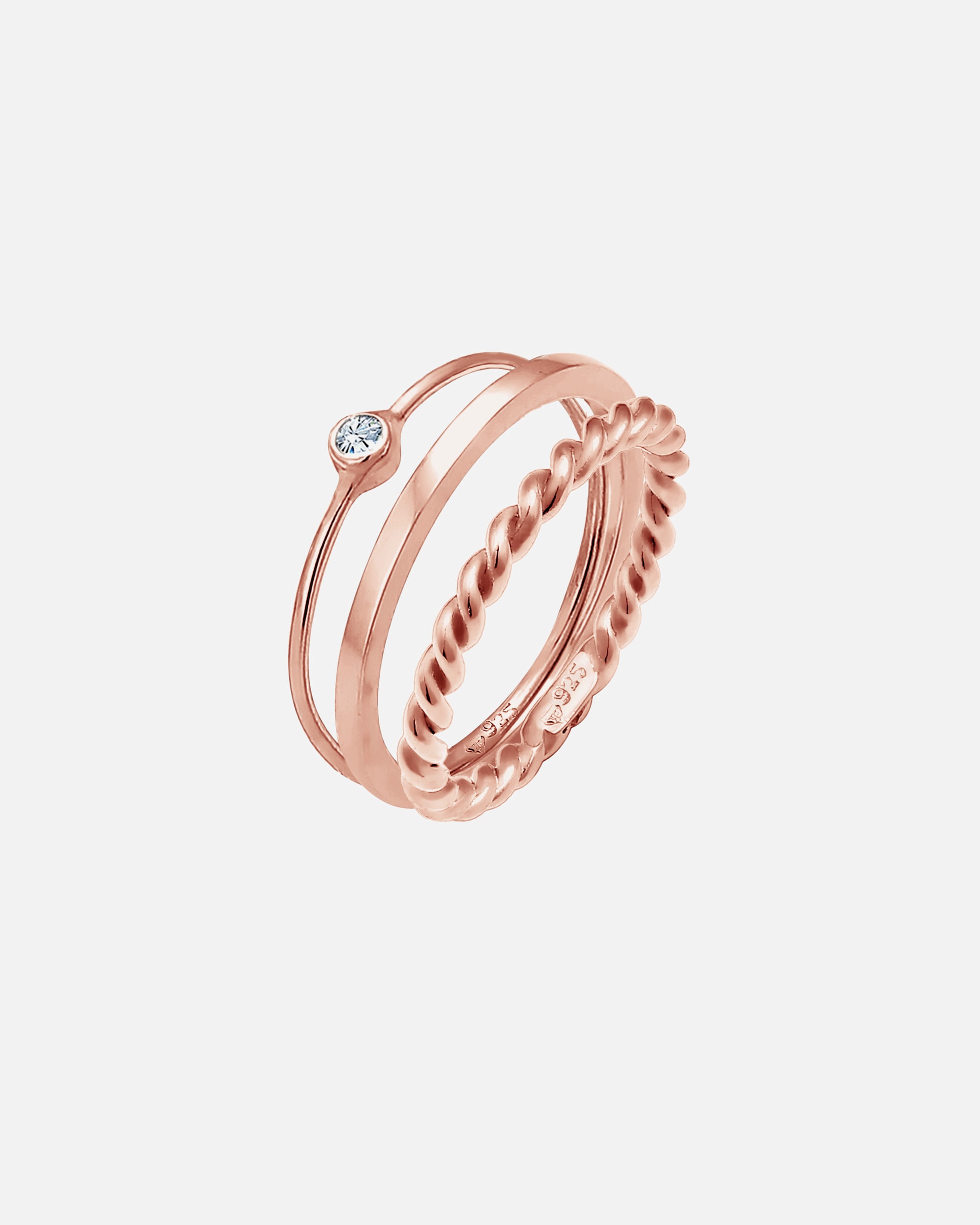 Anello di Femmina Elli Set solitario di base ritorto con cristallo in Argento Sterling 925 54