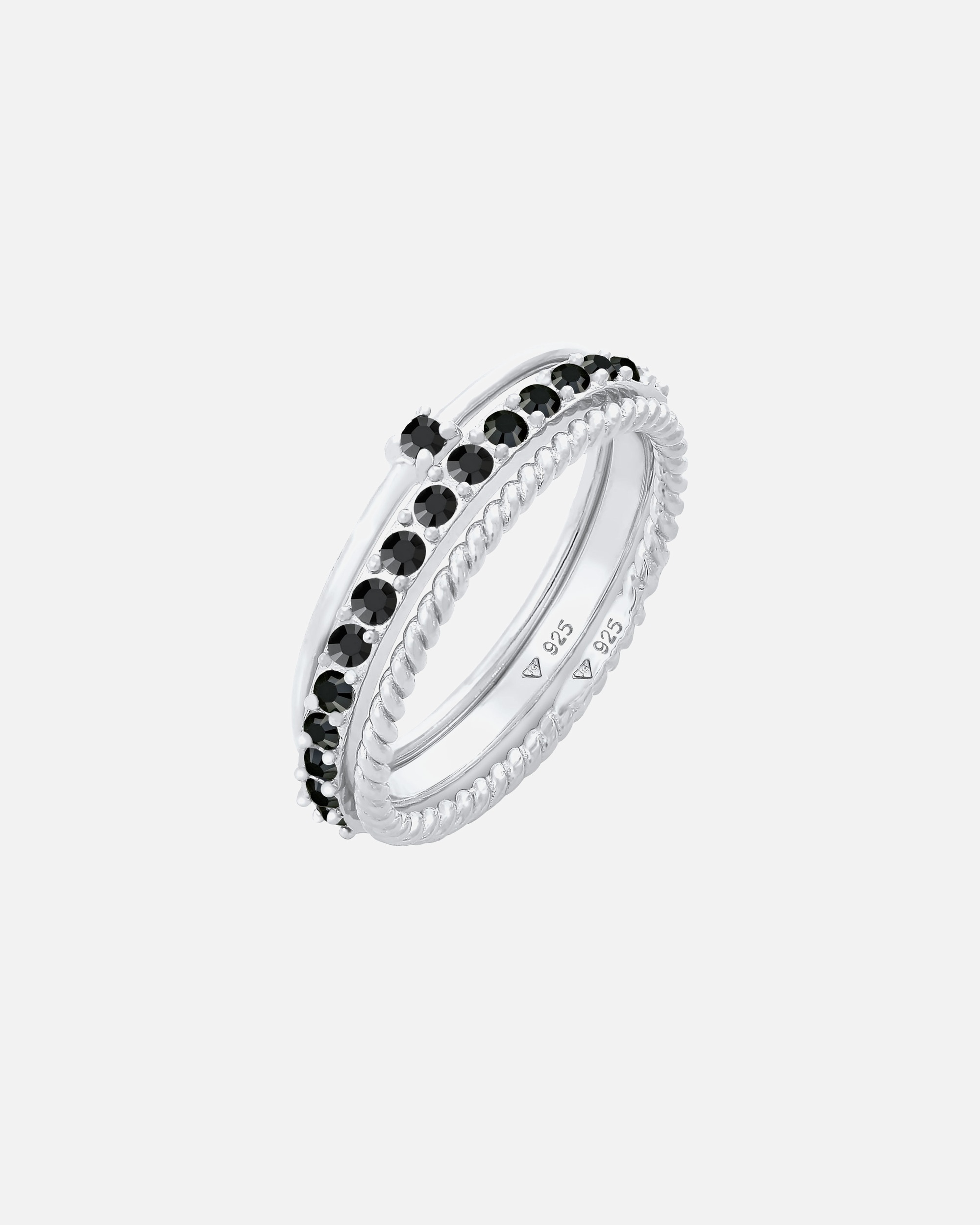 Anello di Femmina Elli Pila Set Elegante Solitario Ritorto Tendenza con Cristalli Nero in Argento Sterling 925 58