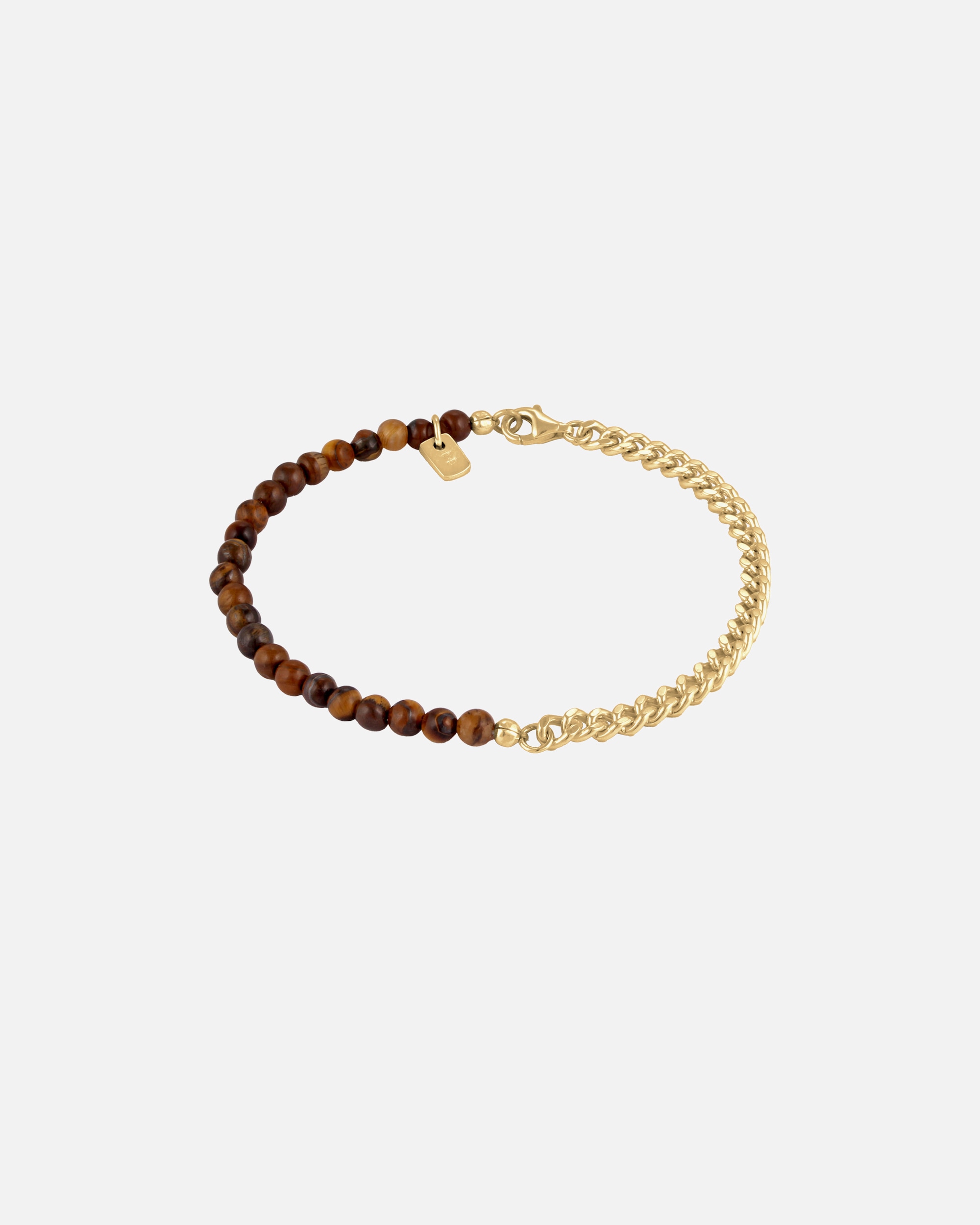 Braccialetto di Maschio KUZZOI Bracciale beads maschile Occhio di Tigre Marrone 925 Sterling Silver 19