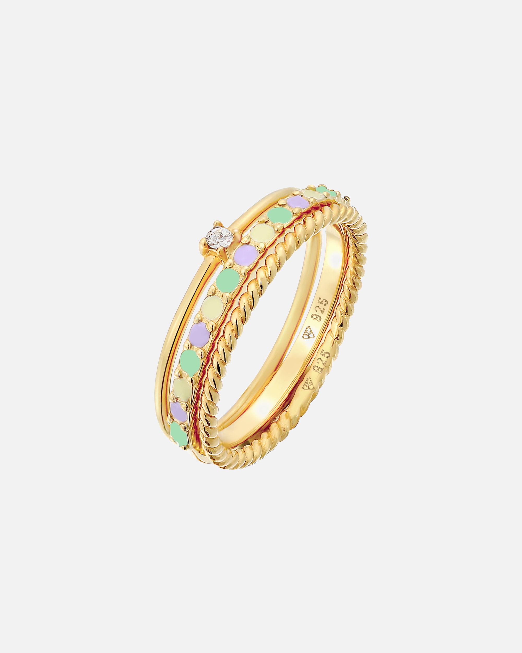 Anello di Femmina Elli Pila Set Moderno Solitario Ritorto Tendenza Multicolore con Smalto e Cristallo in Argento Sterling 925 Placcato Oro 60