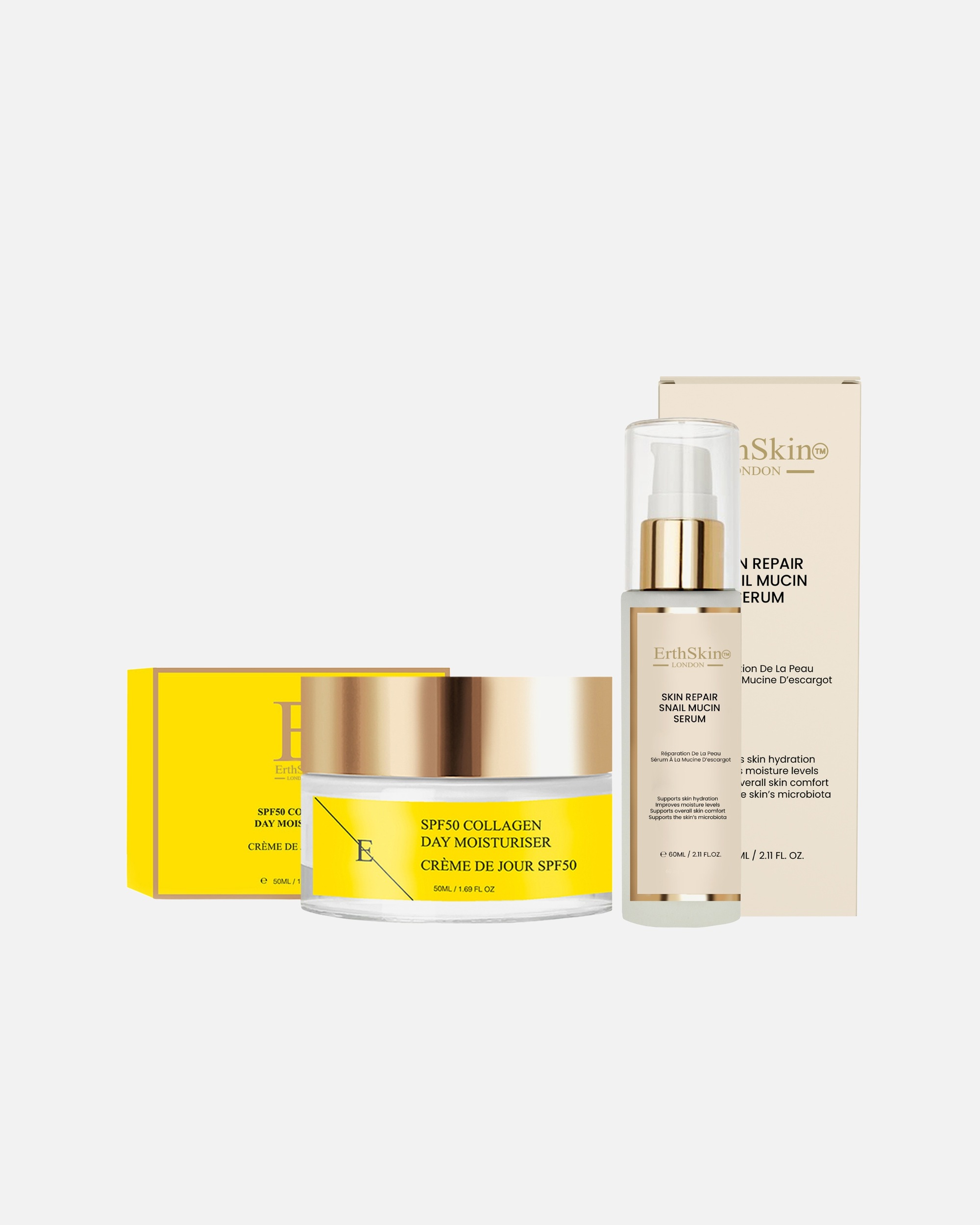 di Unisex ErthSkin London Siero riparatore alla bava di lumaca + crema giorno al collagene con SPF 50 1 pezzo