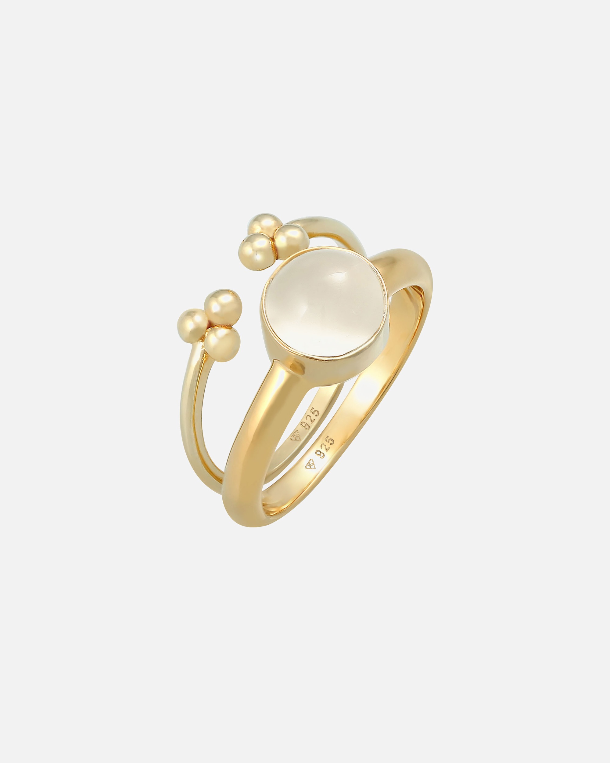 Anello di Femmina Elli PREMIUM Duo Classicoo elegante tendenza minimalista con pietra di luna in argento sterling 925 placcato oro 52