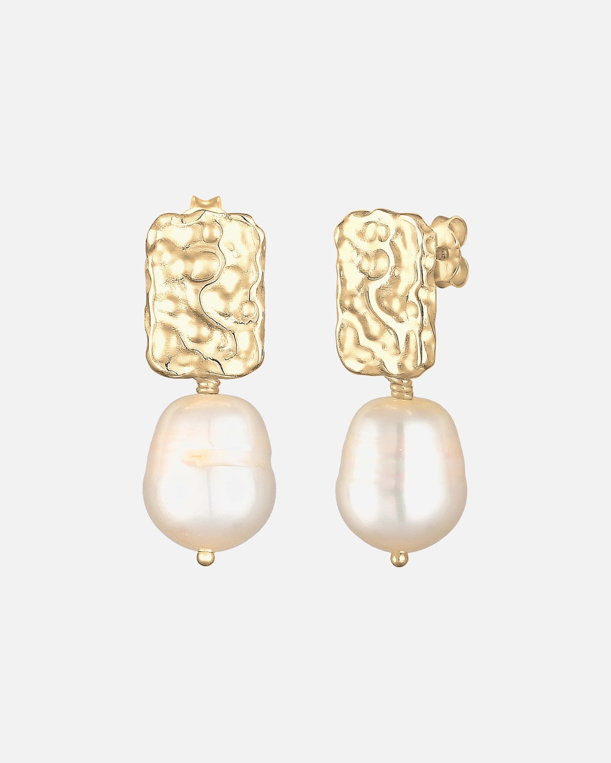 Orecchini di Femmina Elli PREMIUM Orecchini pendenti di tendenza barocca organica martellata con perla d'acqua dolce coltivata in argento sterling 925 placcato oro goldfarben