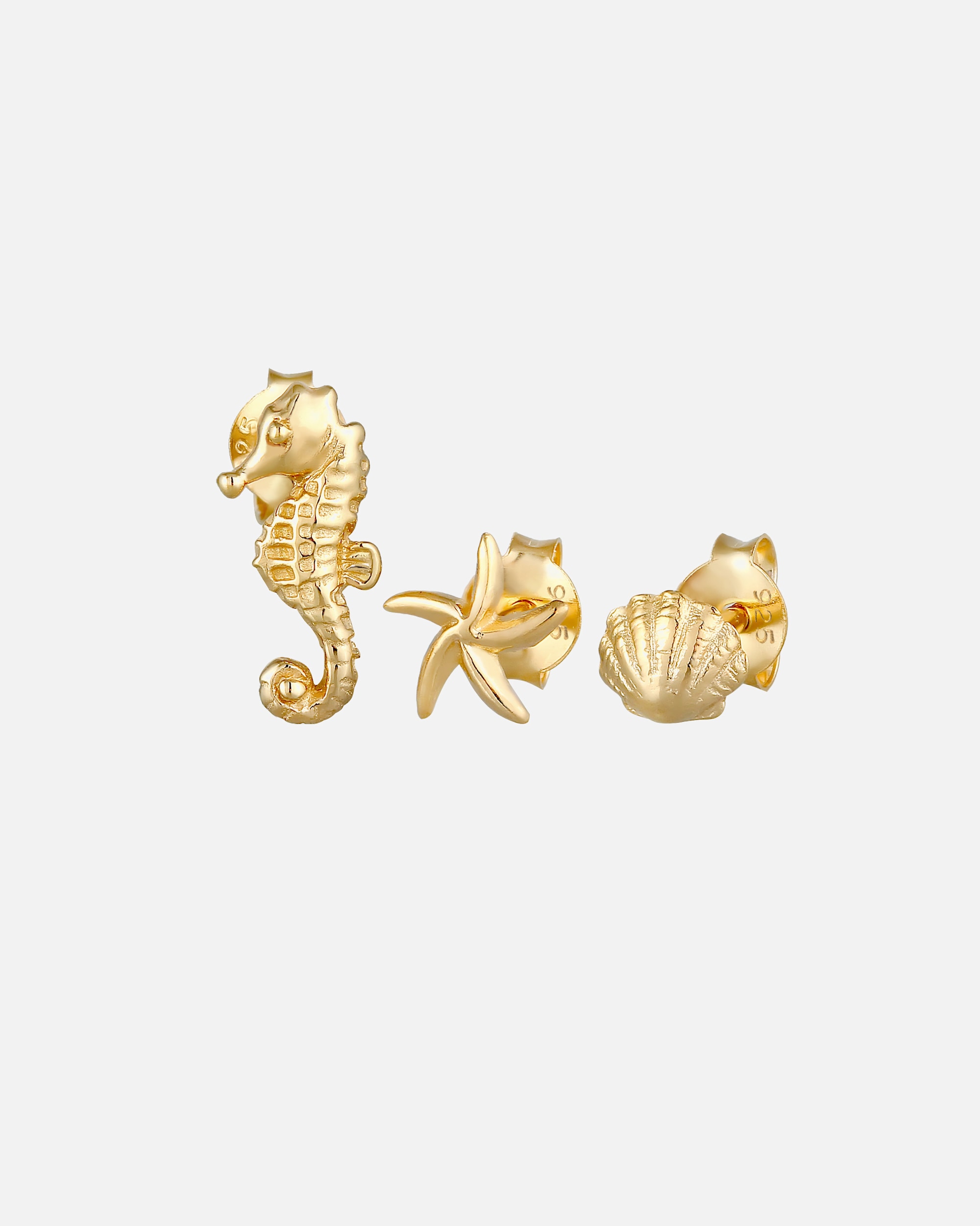Orecchini di Femmina Elli Stud Earrings Set Stellafish Conchiglia Seahorse Estate Spiaggia in 925 Sterling Silver goldfarben