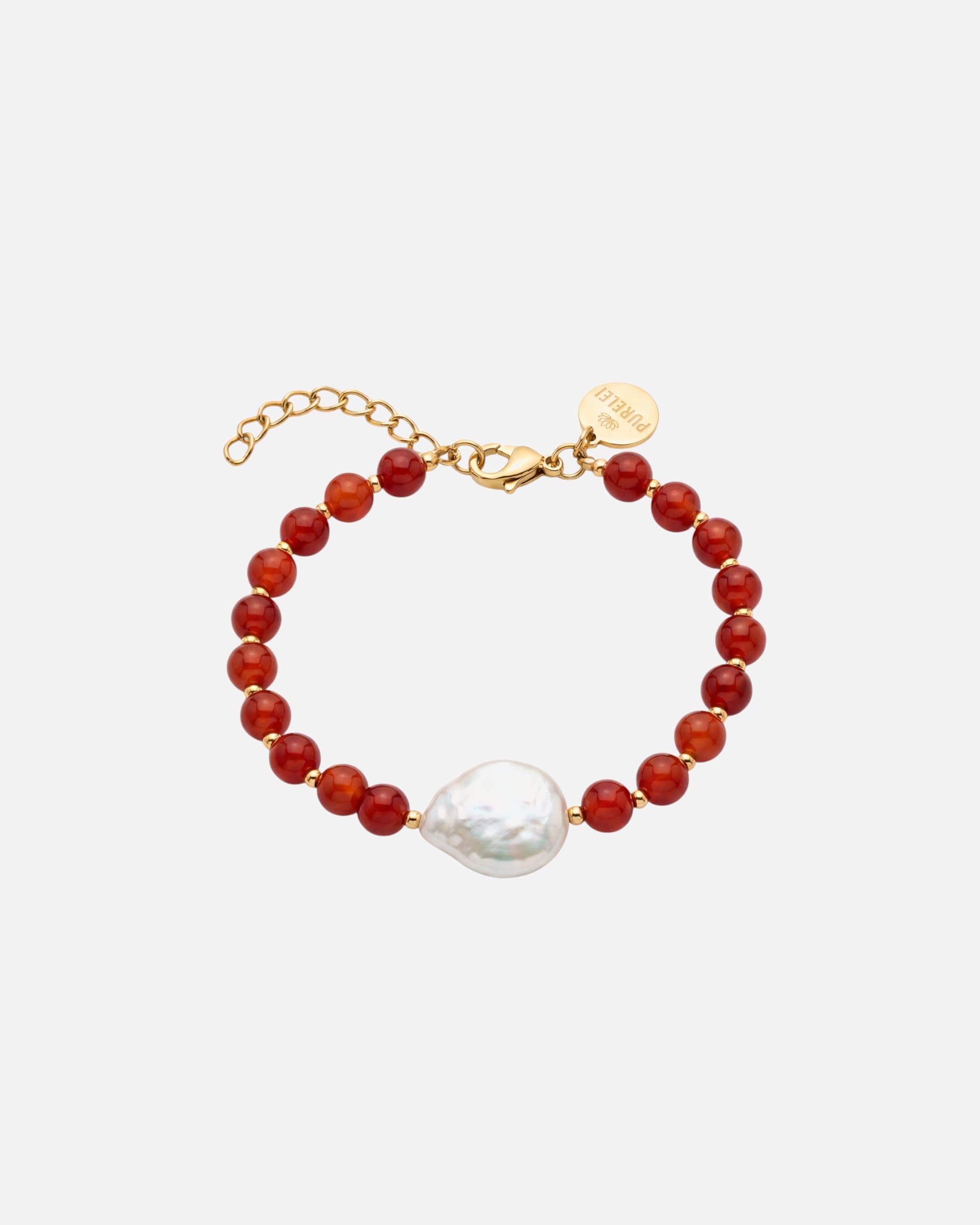 Braccialetto di Unisex Purelei Red Achat Pearl Bracciale 100% acciaio inossidabile Oro