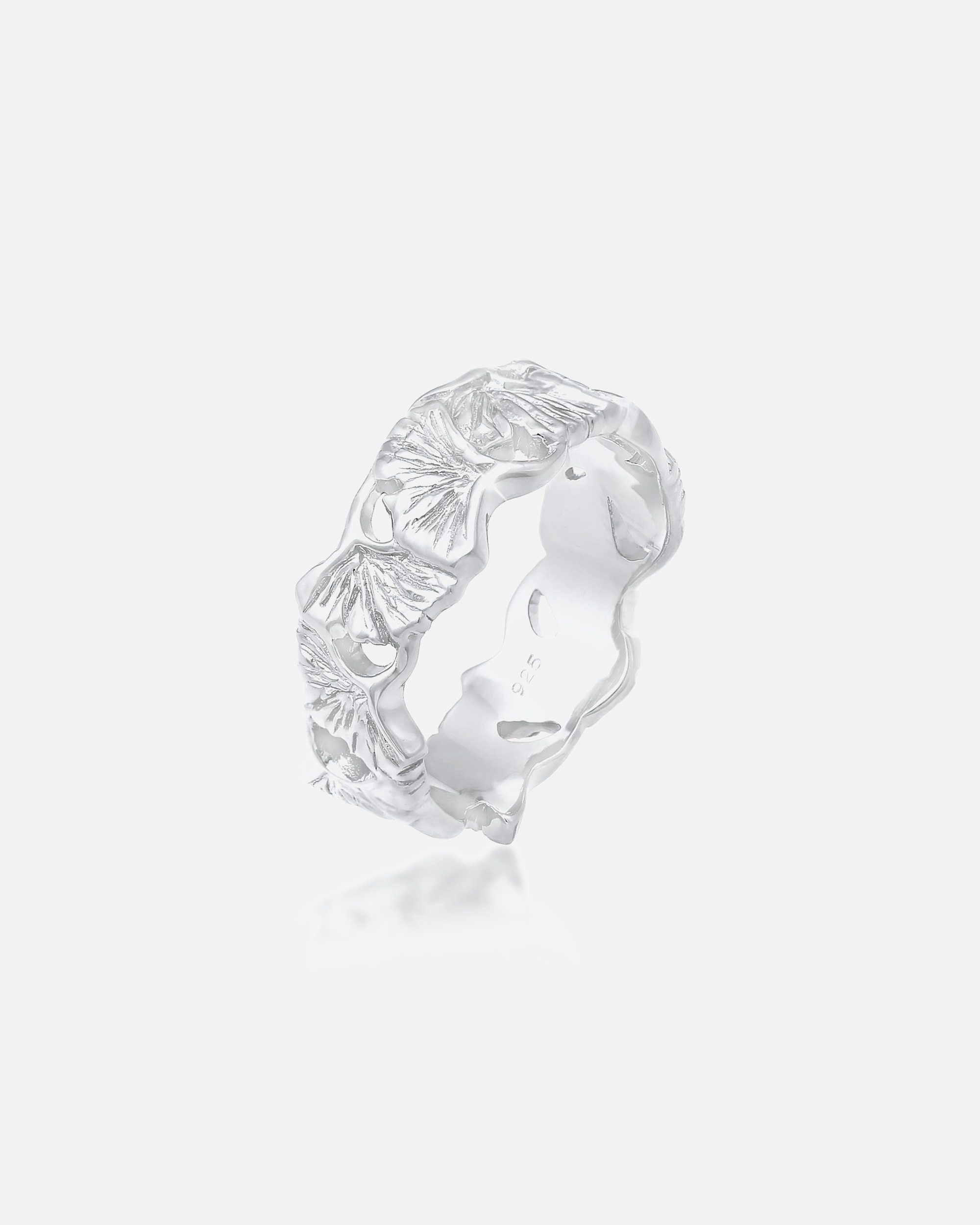 Anello di Femmina Elli Banda Ginkgo Foglia Tropicale Estate Tendenza in Argento Sterling 925 Placcato Oro 52