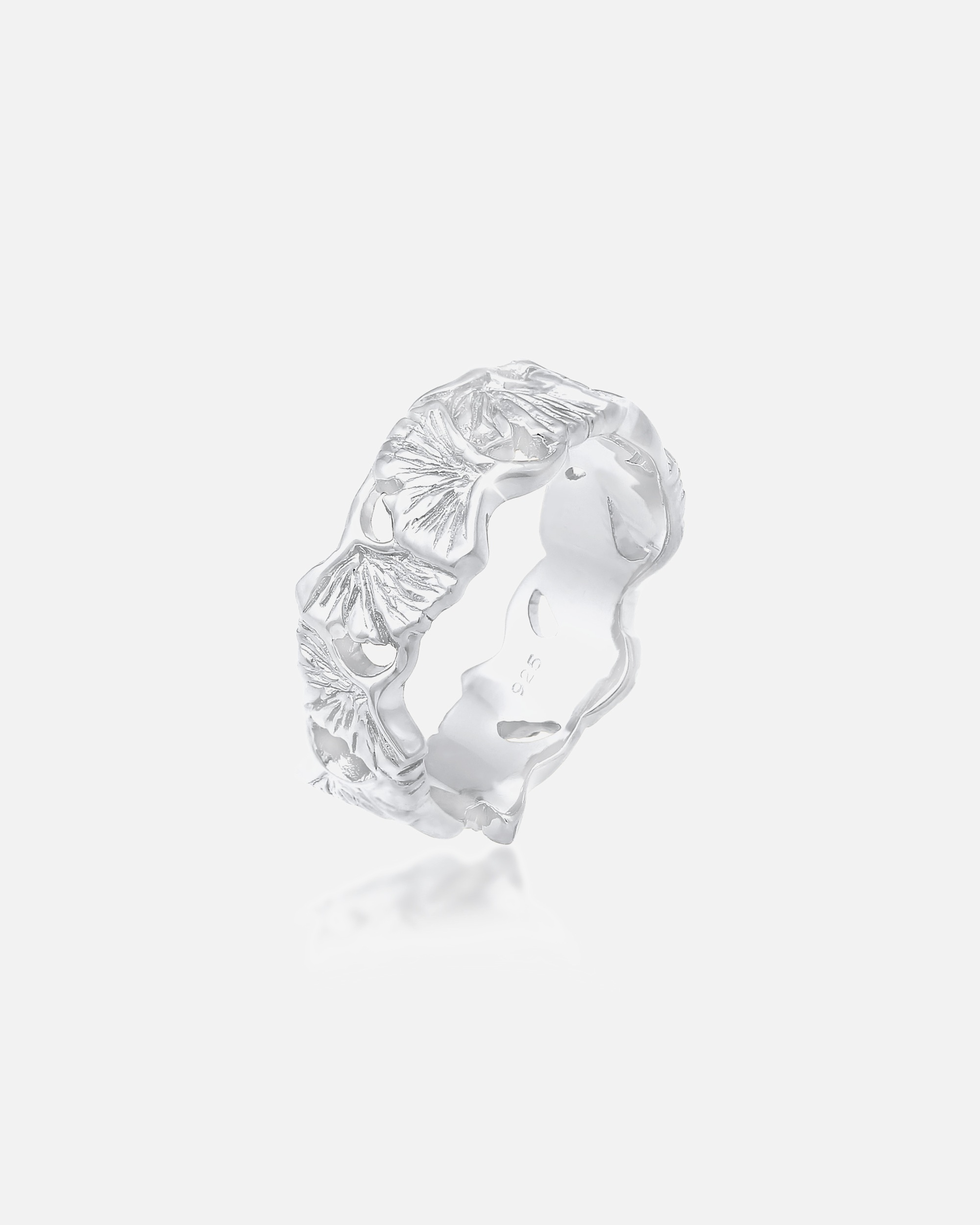 Anello di Femmina Elli Banda Ginkgo Foglia Tropicale Estate Tendenza in Argento Sterling 925 Placcato Oro 56
