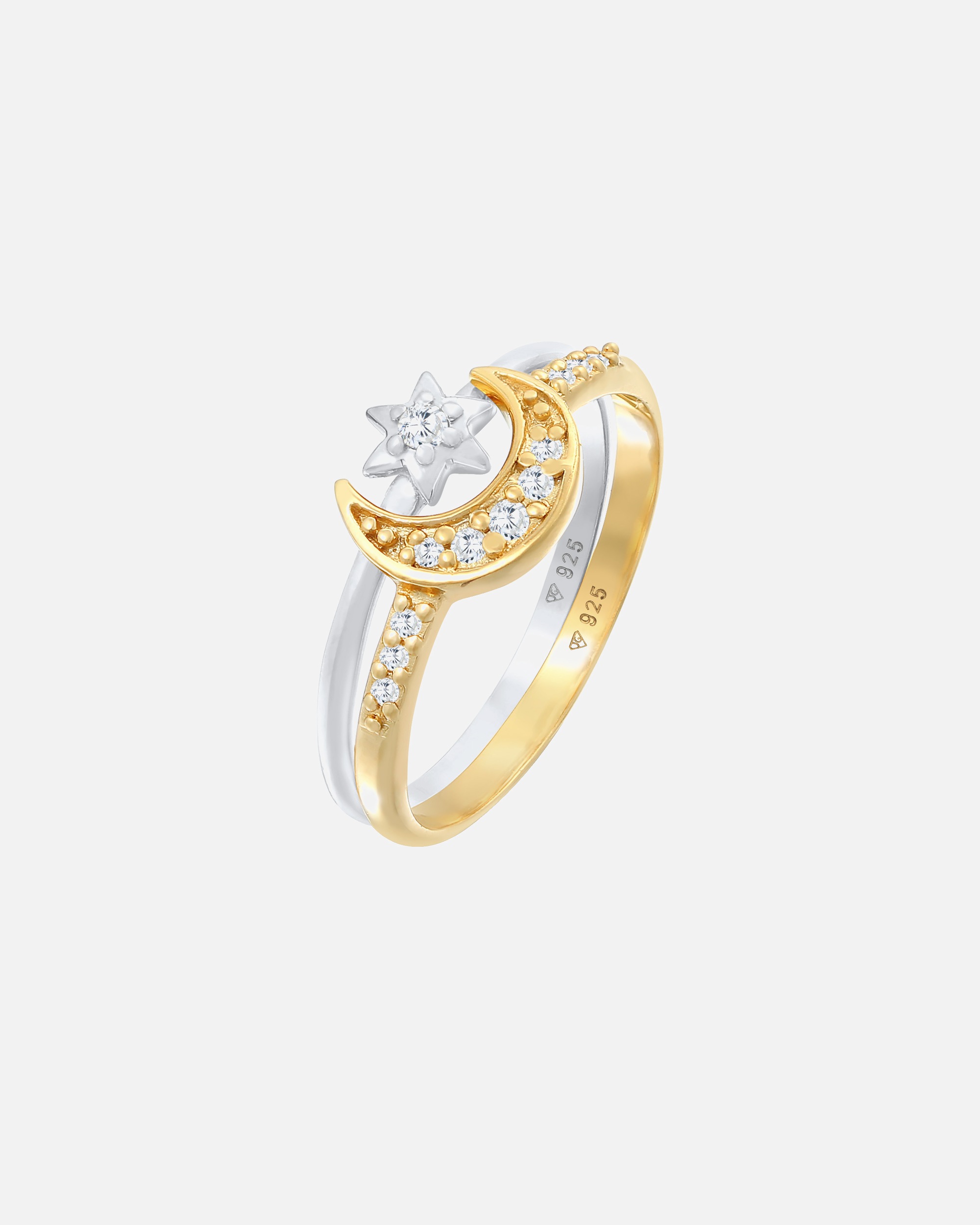 Anello di Femmina Anello di impilamento Set Stella Luna Astro Trend con cristalli di zirconia in argento sterling 925 56