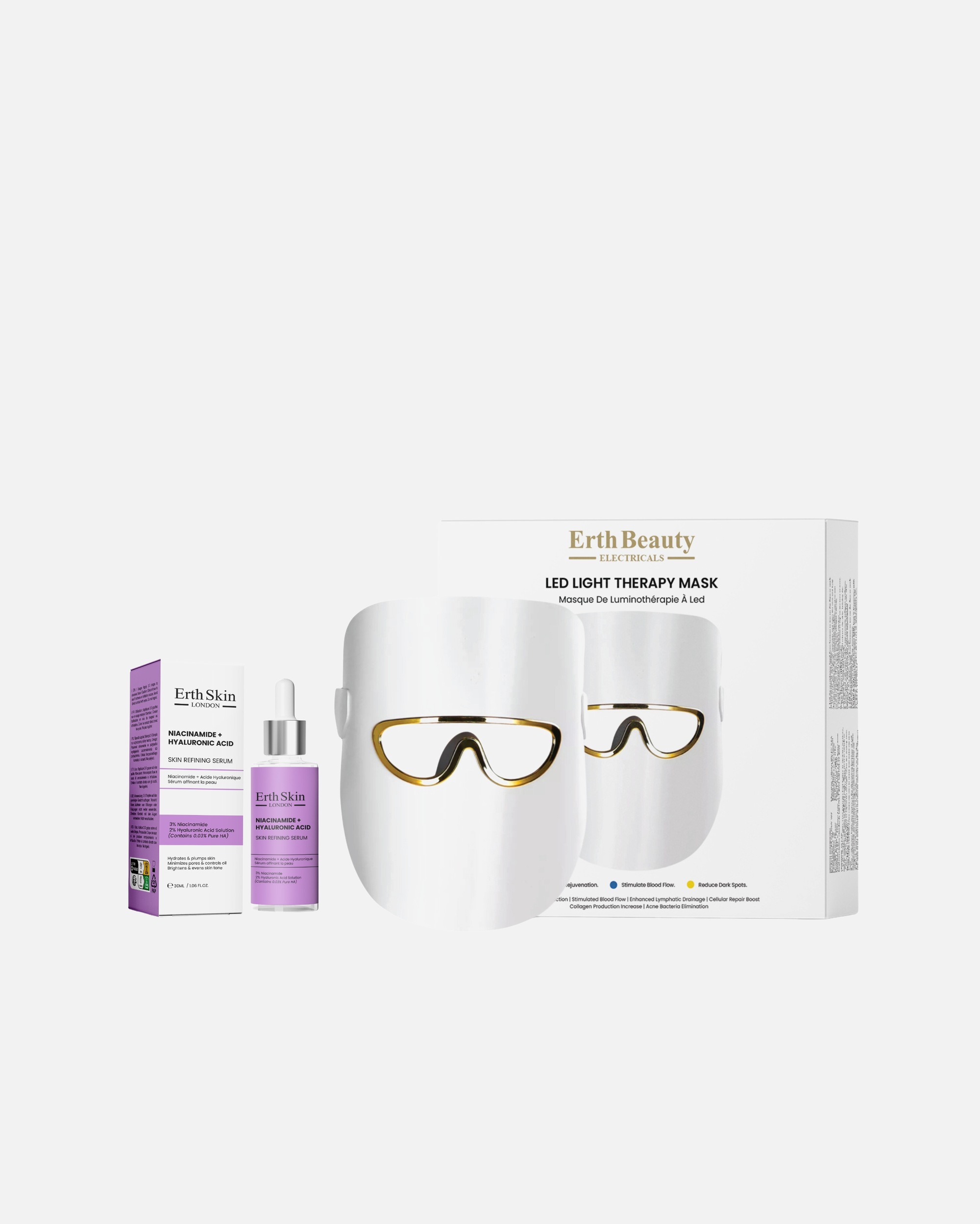 Dispotivo Massaggio Viso di Unisex ErthSkin London Maschera LED Bianca Duo Niacinamide Acido Ialuronico 1 Stück