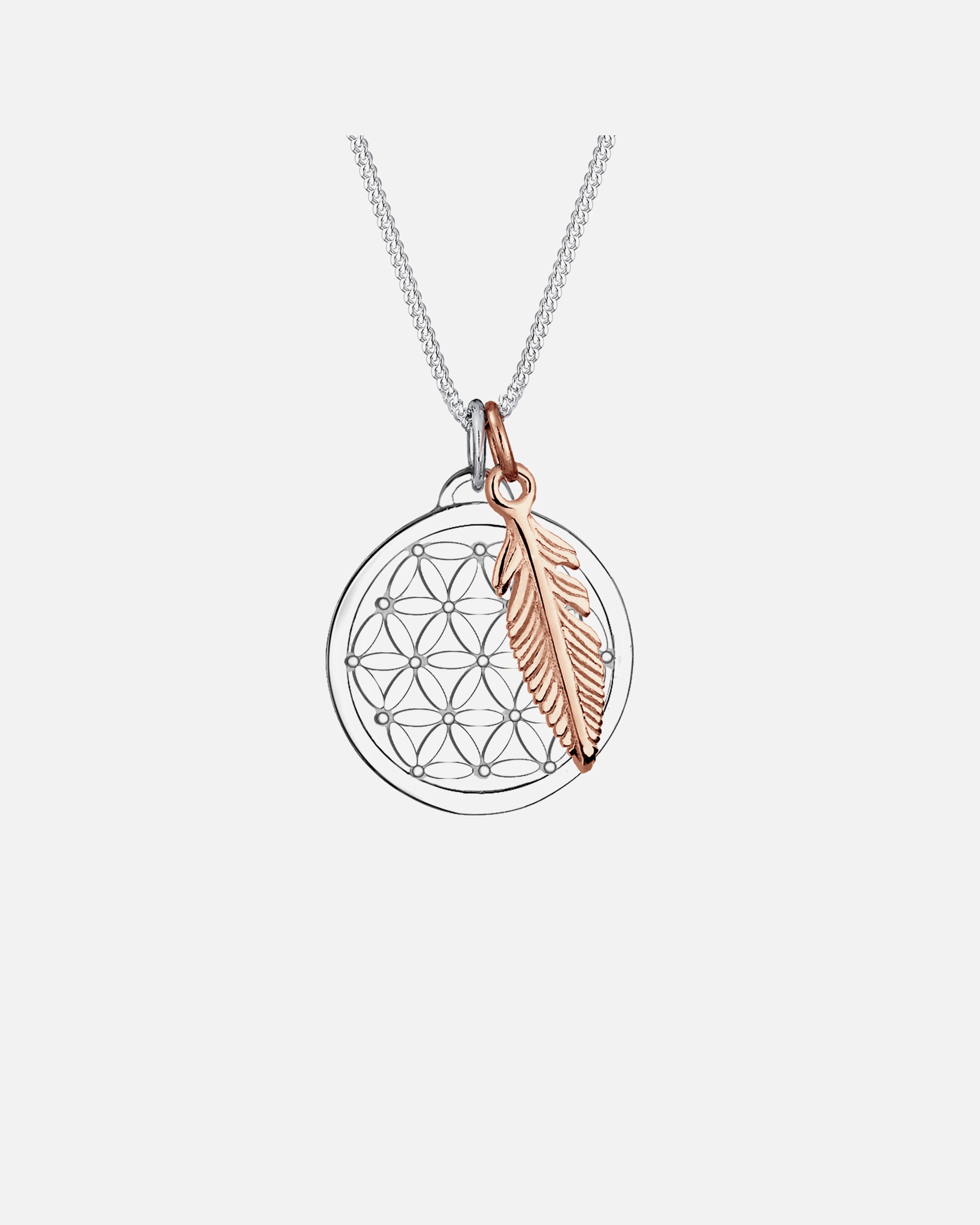 Collana di Femmina Elli Ciondolo Fiore della Vita Piuma Bicolore in Argento Sterling 925 45