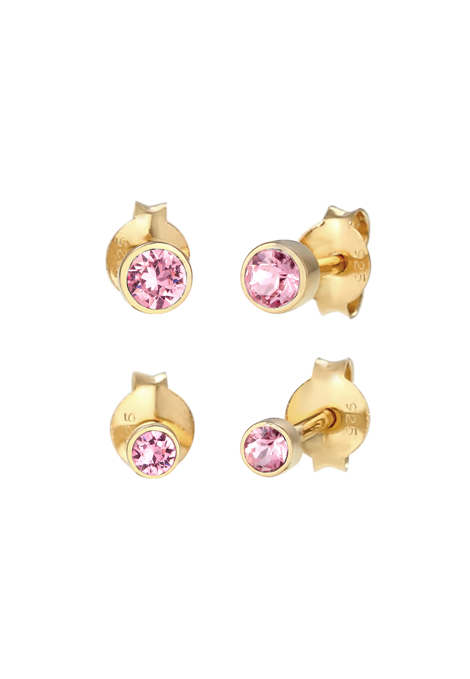 Elli Set Di 2 Orecchini A Perno In Argento 925 Con Cristallo Di Vetro – Eleganti E Lucidi, Diametro 4mm, Regalo Per Donne