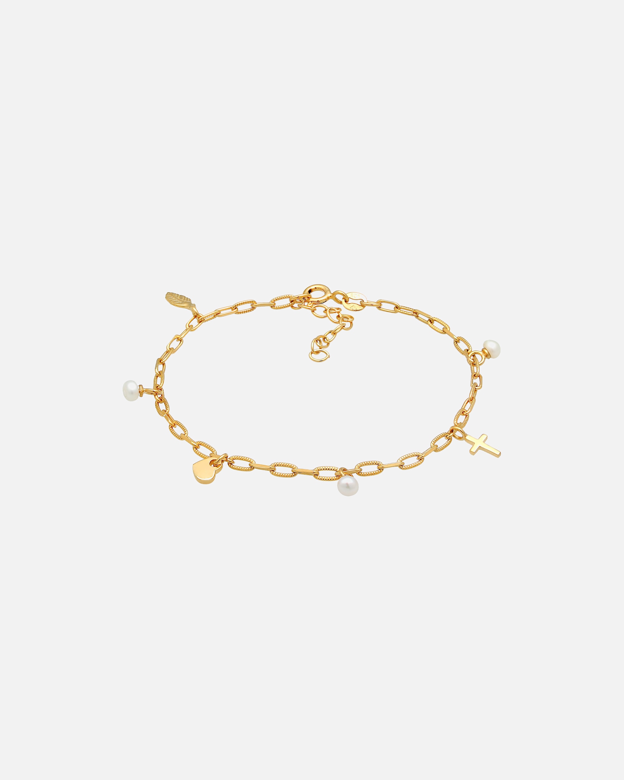 Braccialetto di Femmina Elli Croce Piuma Cuore regolabile con perle coltivata d'acqua dolce in argento sterling 925 16