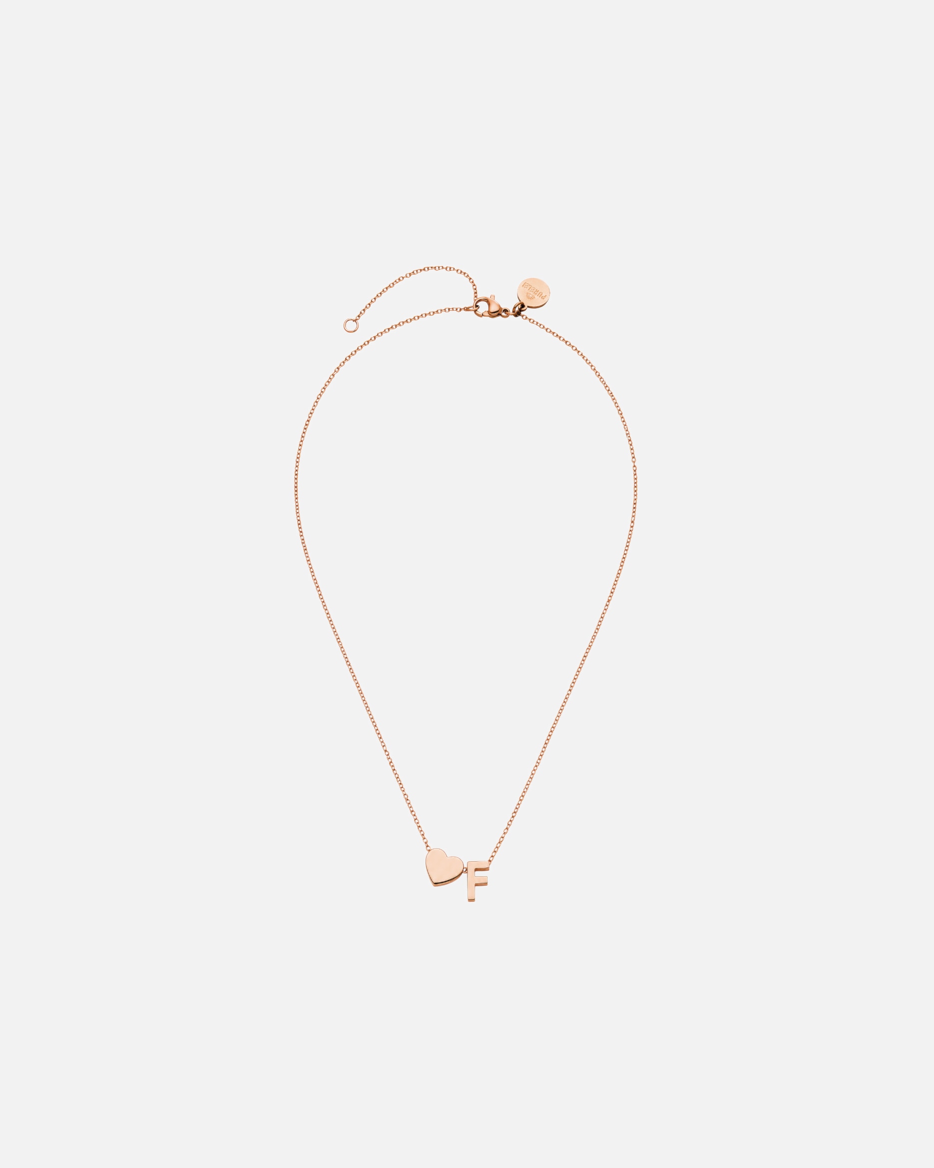 Collana di Unisex Purelei Letter Heart F Collana 100% acciaio inossidabile Oro rosa
