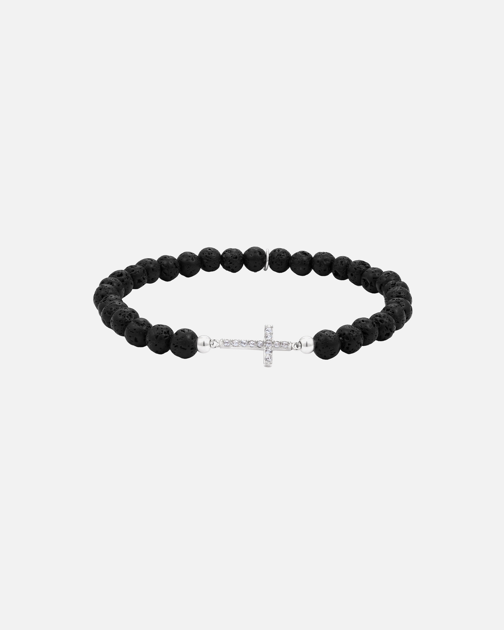 Braccialetto di Maschio KUZZOI Bracciale beads uomo Croce Lava Nera 925 Sterling Silver 19