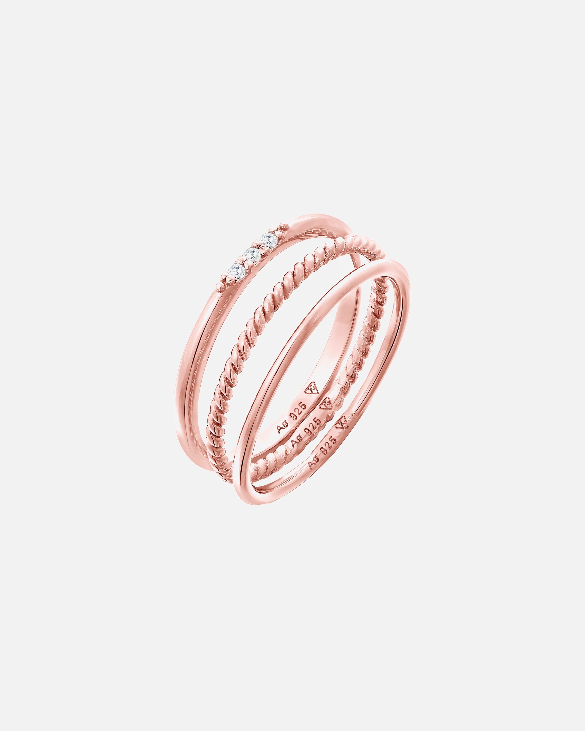 Anello di Femmina Elli Impilamento di Base Set di 3 con Cristalli di Zirconia in Argento Sterling 925 52