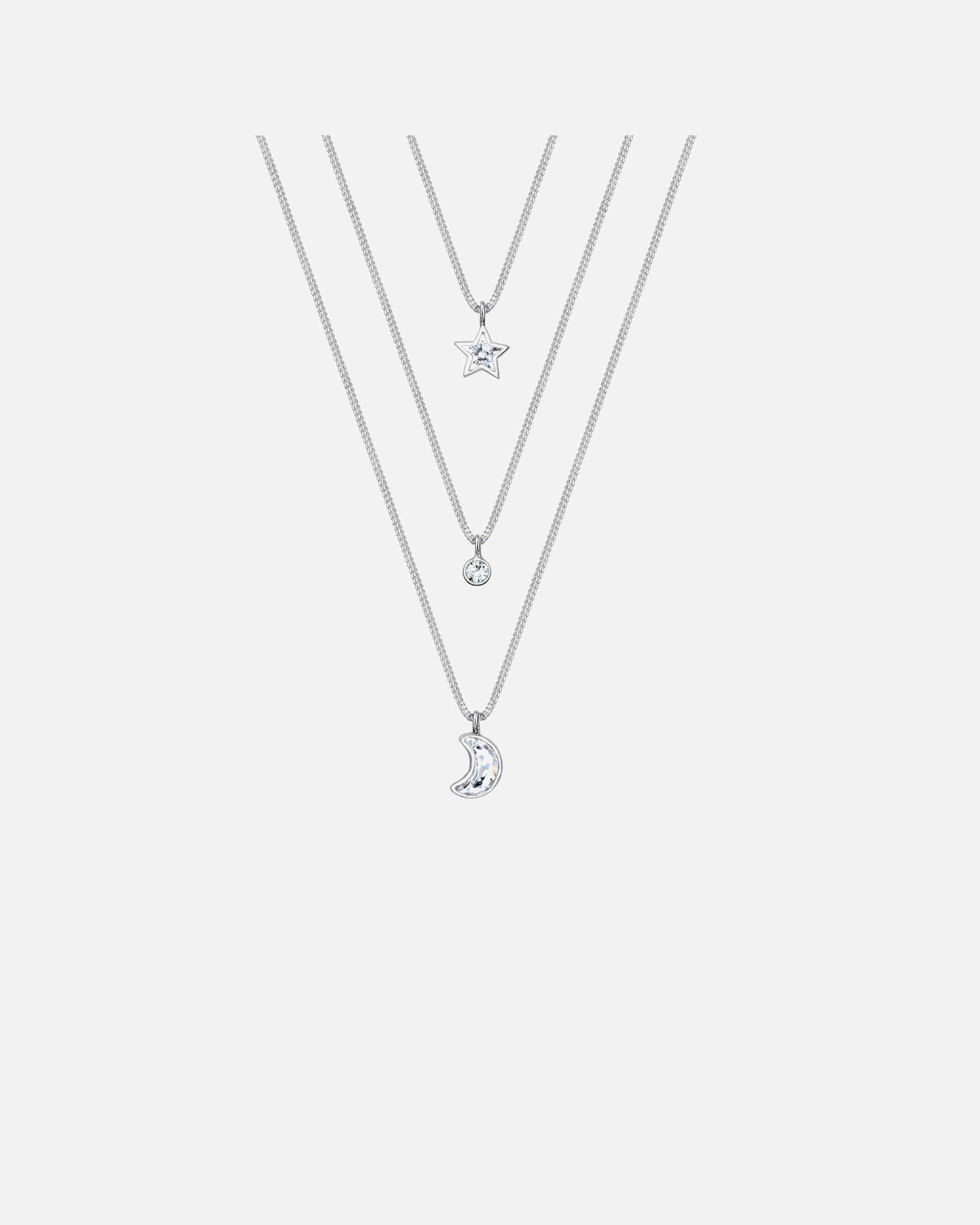 Collana di Femmina Elli Strato look Stella luna con cristalli in Argento Sterling 925 40