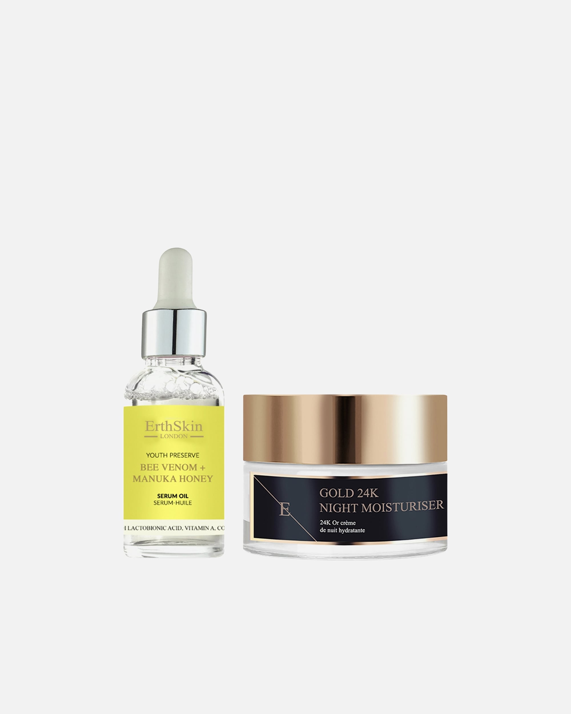 Set cura del viso di Femmina ErthSkin London Duo olio d'api + Gold Night 1 pezzo