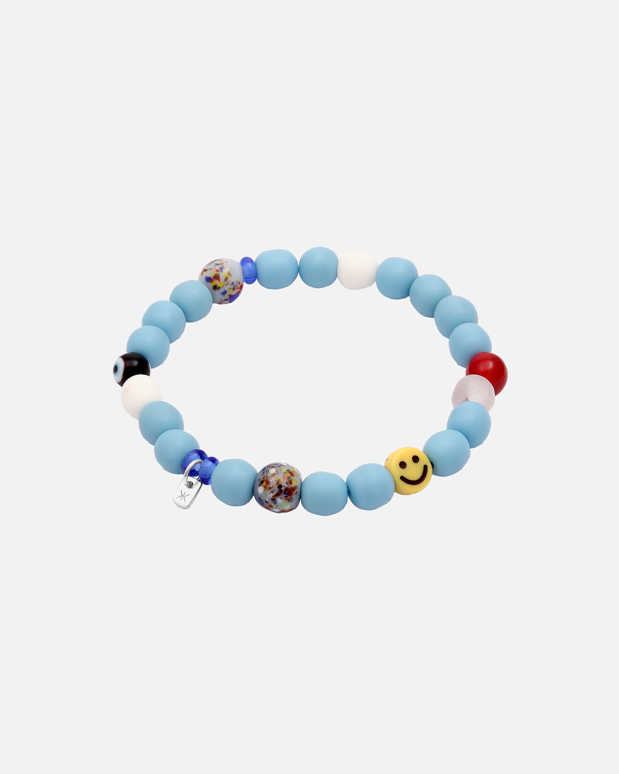 Braccialetto di Maschio KUZZOI Bracciale beads Faccia Vetro Azzurro 925 Sterling Silver 21