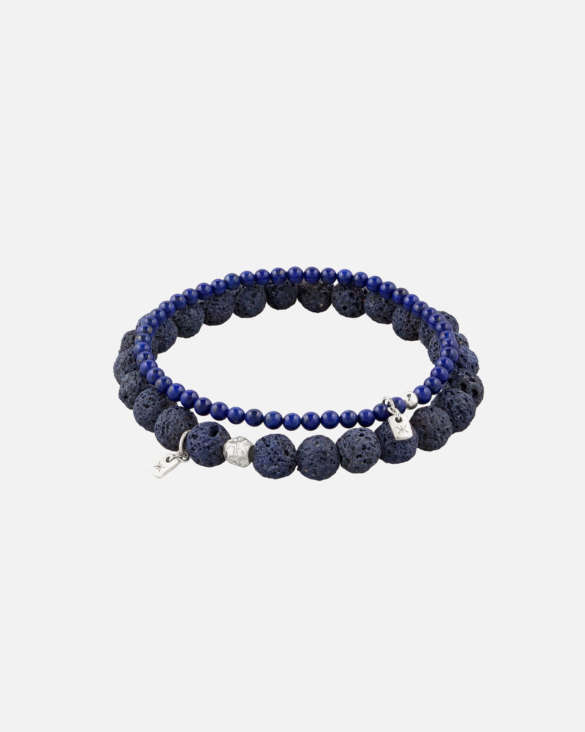 Braccialetto di Maschio KUZZOI Bracciale beads Lava Blu 925 Sterling Silver 19