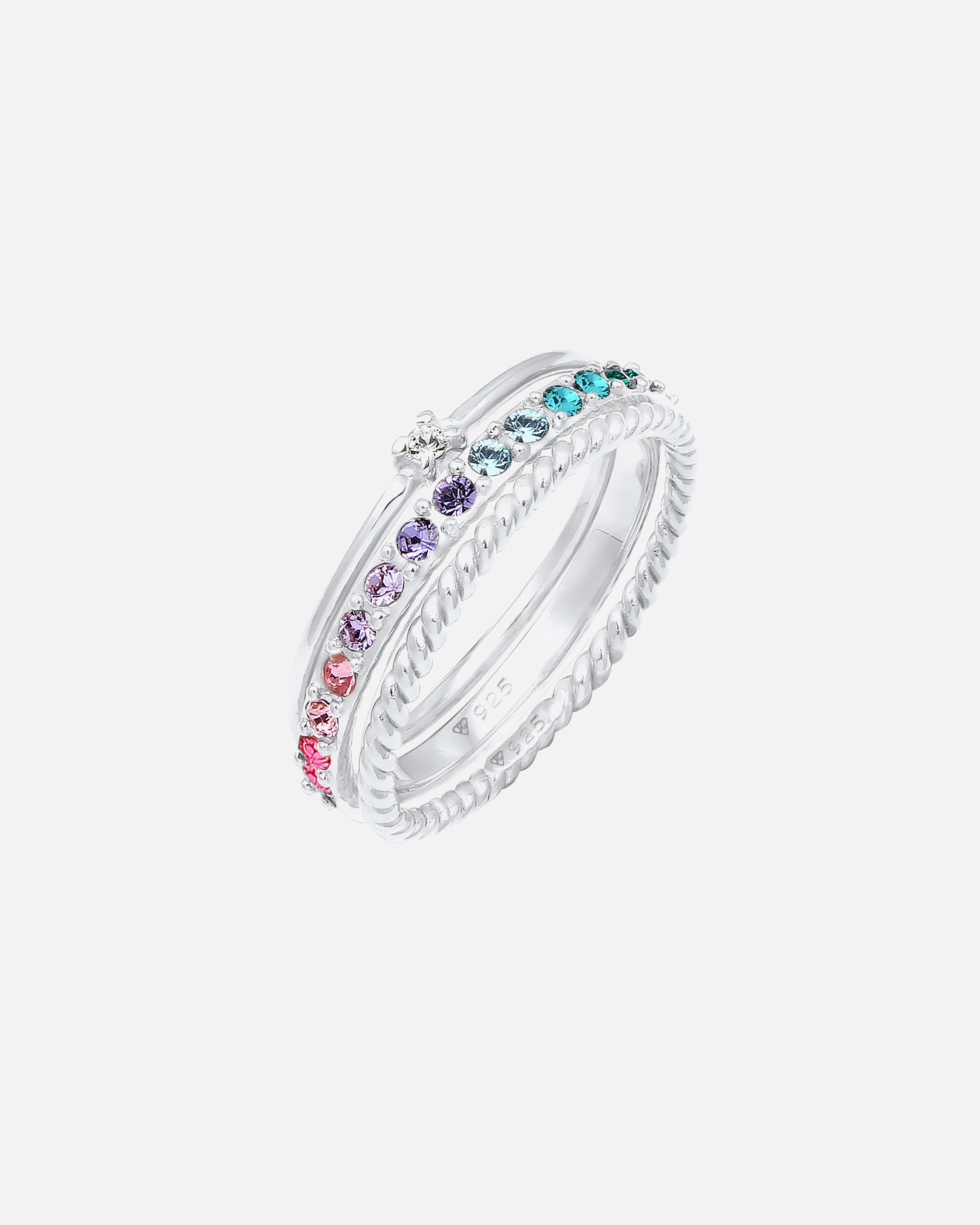 Anello di Femmina Elli Set multicolore Scintillante con cristalli multicolore in Argento Sterling 925 placcato oro 58