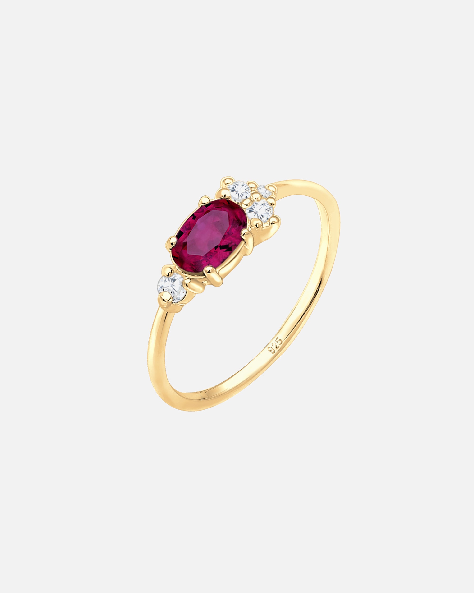 Anello di Femmina Elli PREMIUM Anello di fidanzamento con rubino sintetico e cristalli di zirconia in argento sterling 925 placcato oro 58