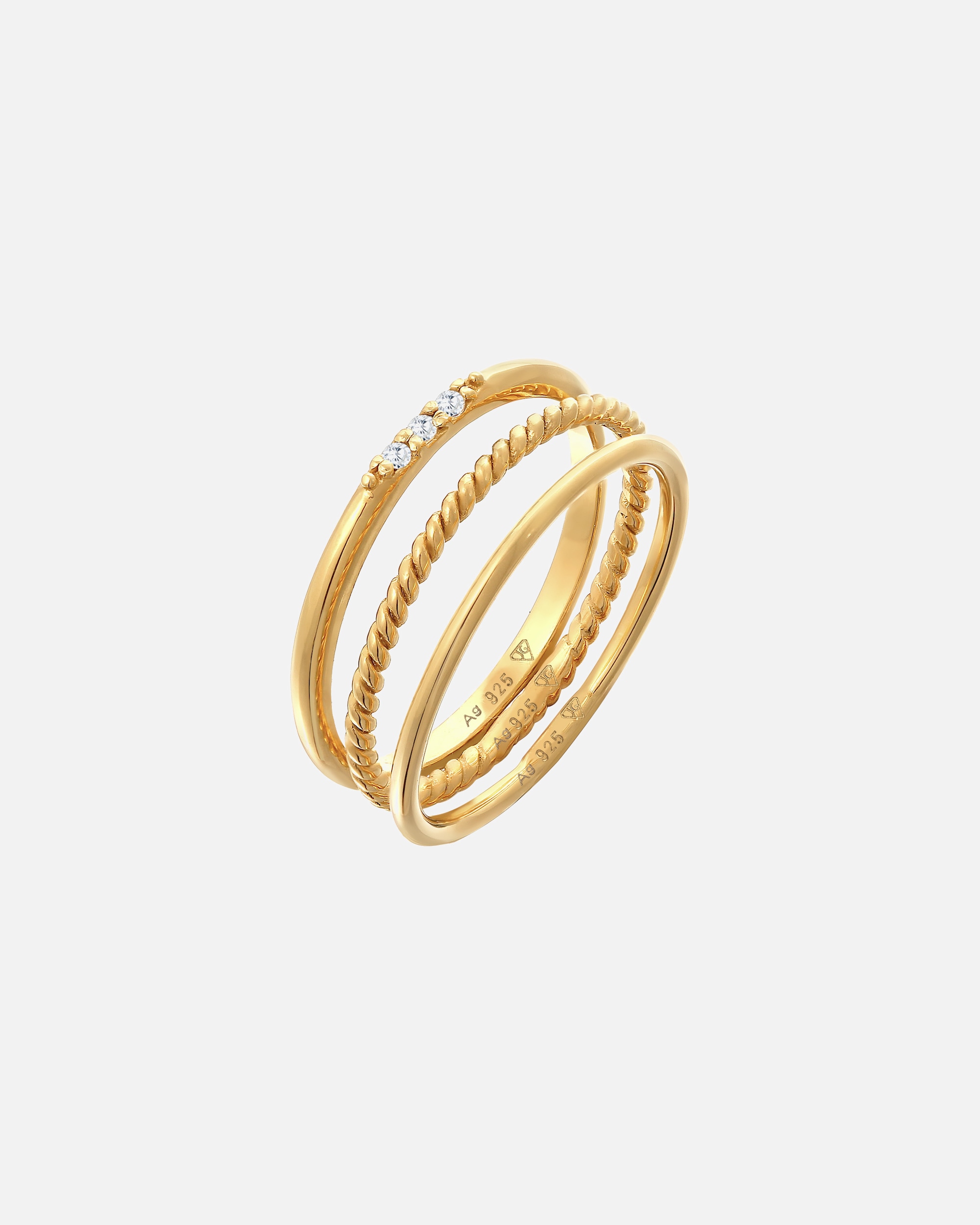 Anello di Femmina Elli Impilamento di Base Set di 3 con Cristalli di Zirconia in Argento Sterling 925 58