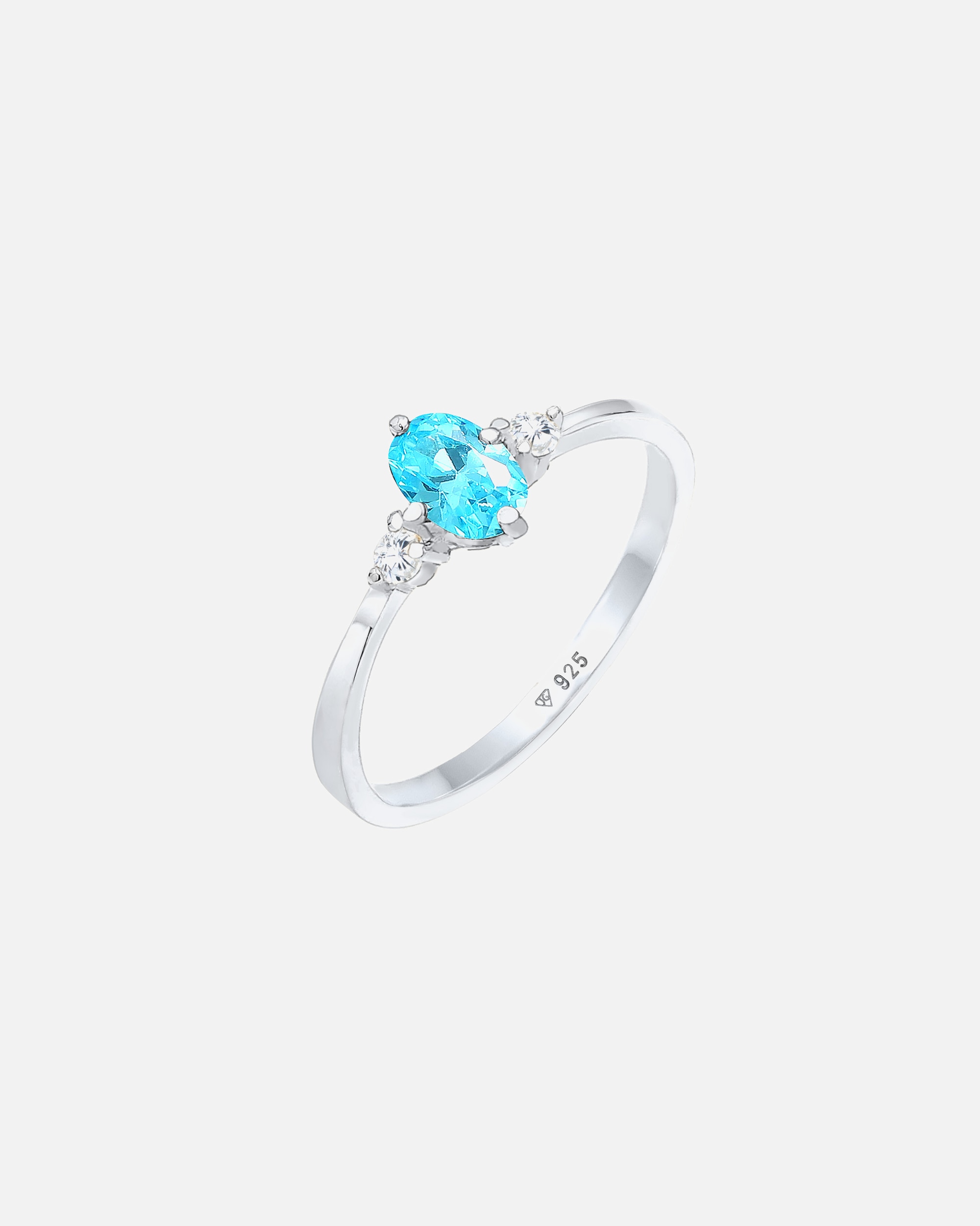 Anello di Femmina Elli solitario blu ovale di fidanzamento con cristalli di zircone in argento sterling 925 52