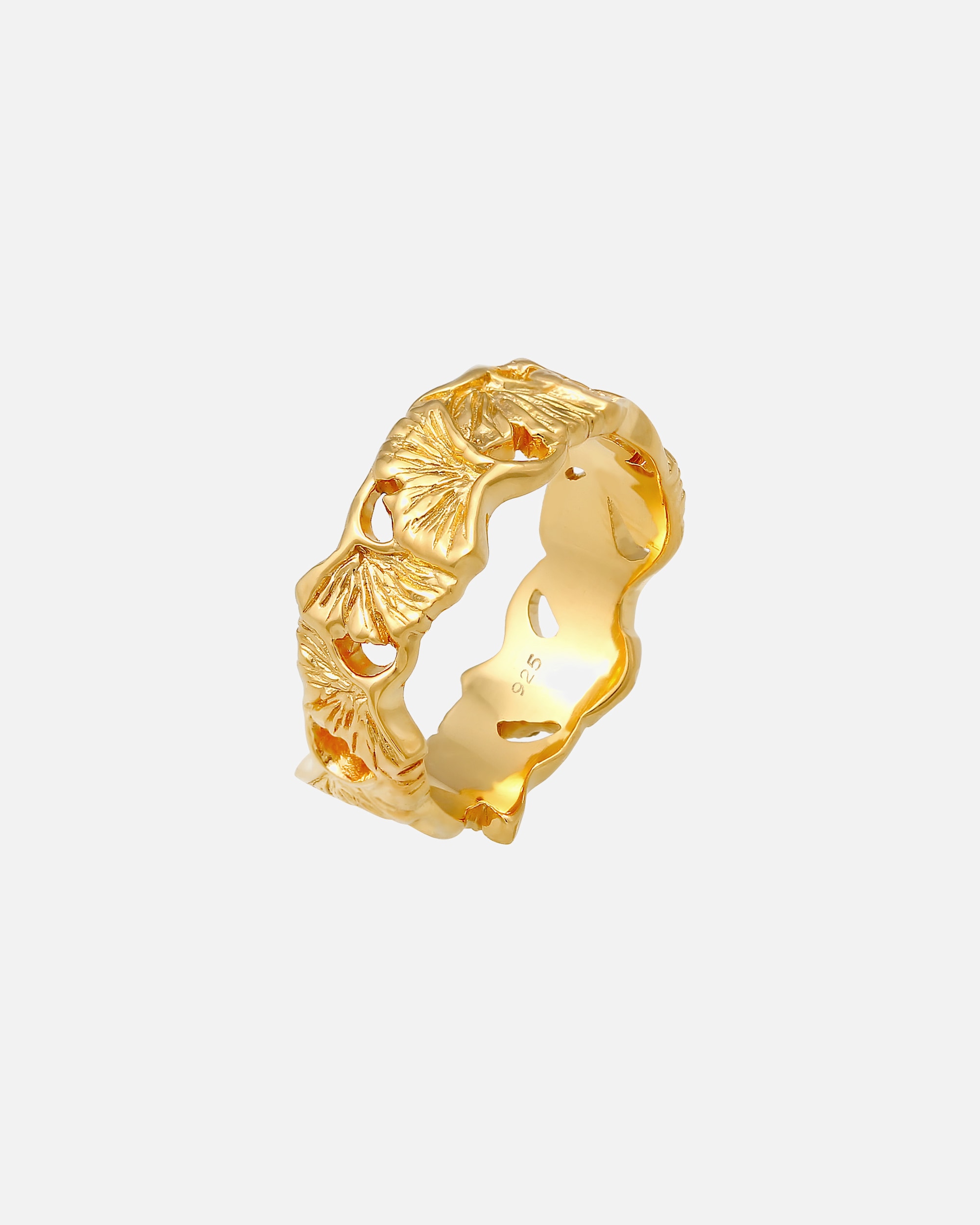 Anello di Femmina Elli Banda Ginkgo Foglia Tropicale Estate Tendenza in Argento Sterling 925 Placcato Oro 56