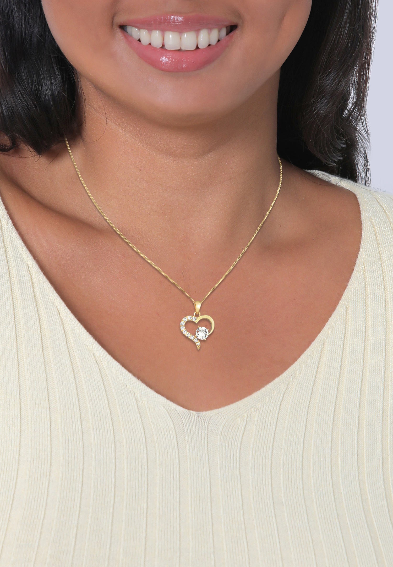 Elli Collana Donna Con Ciondolo Cuore E Cristalli – Argento 925, Gioiello Elegante E Resistente All'Ossidazione