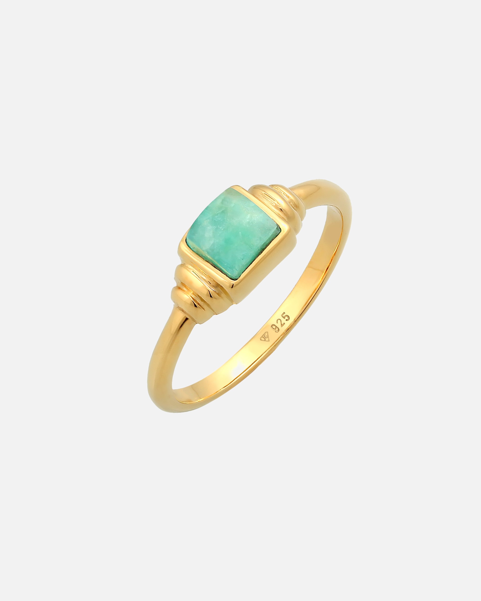Anello di Femmina Elli PREMIUM Solitario Vintage Quadrato Semplice con Amazzonite in Argento Sterling 925 placcato oro 58