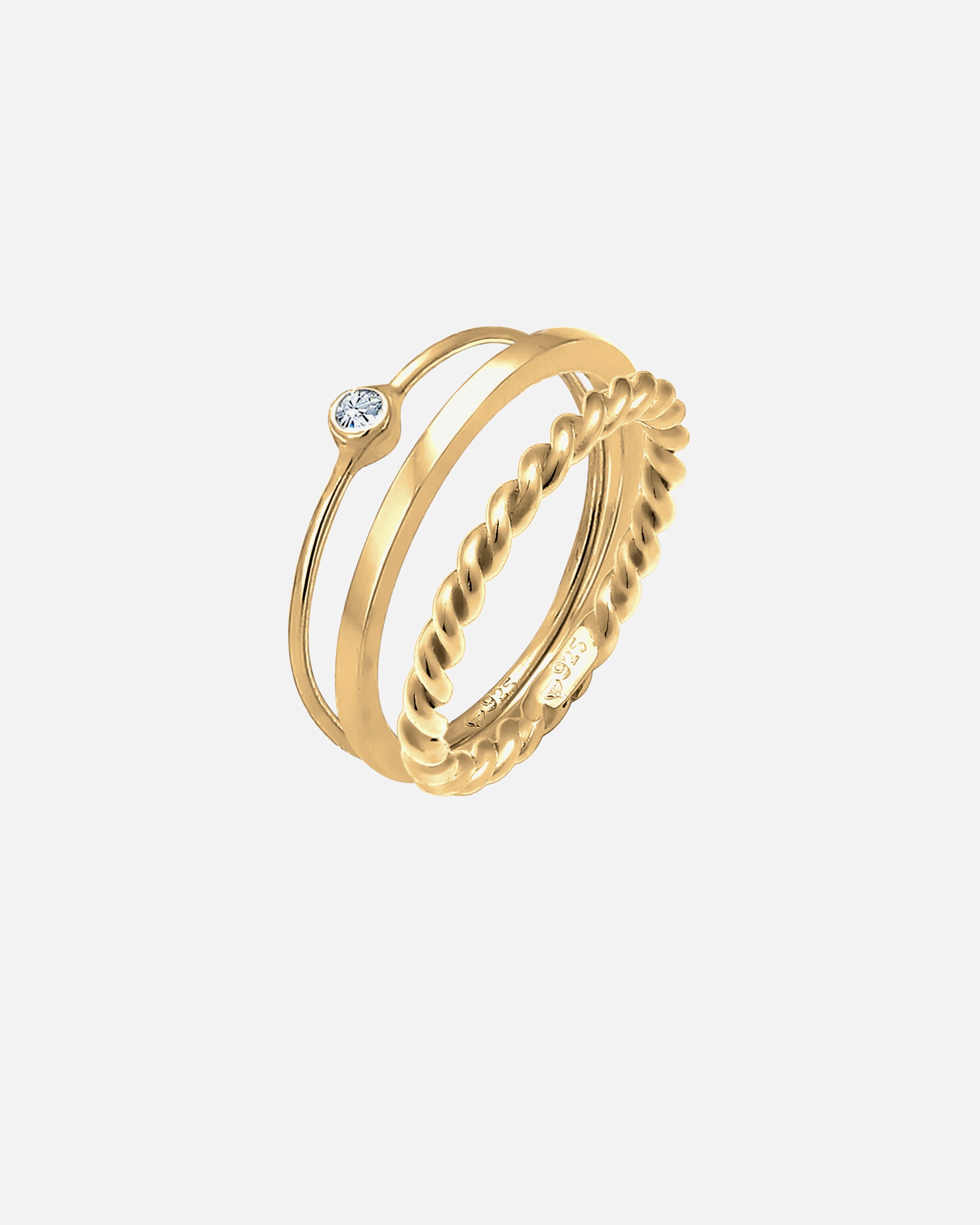 Anello di Femmina Elli Set solitario di base ritorto con cristallo in Argento Sterling 925 54