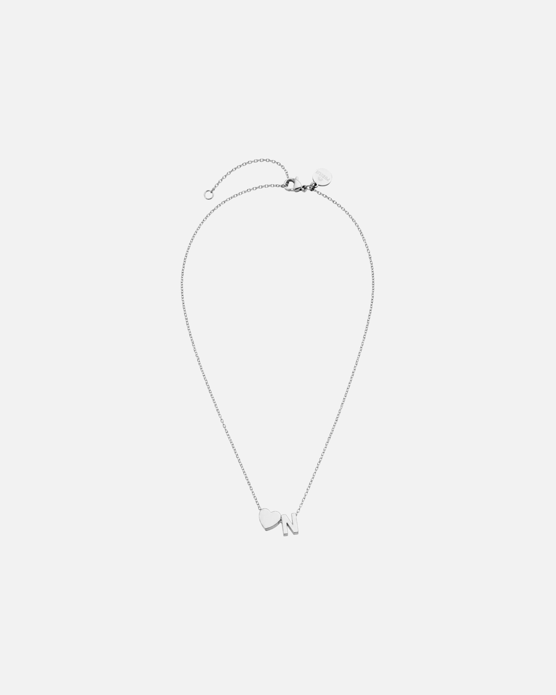 Collana di Unisex Purelei Letter Heart N Collana 100% acciaio inossidabile Argento