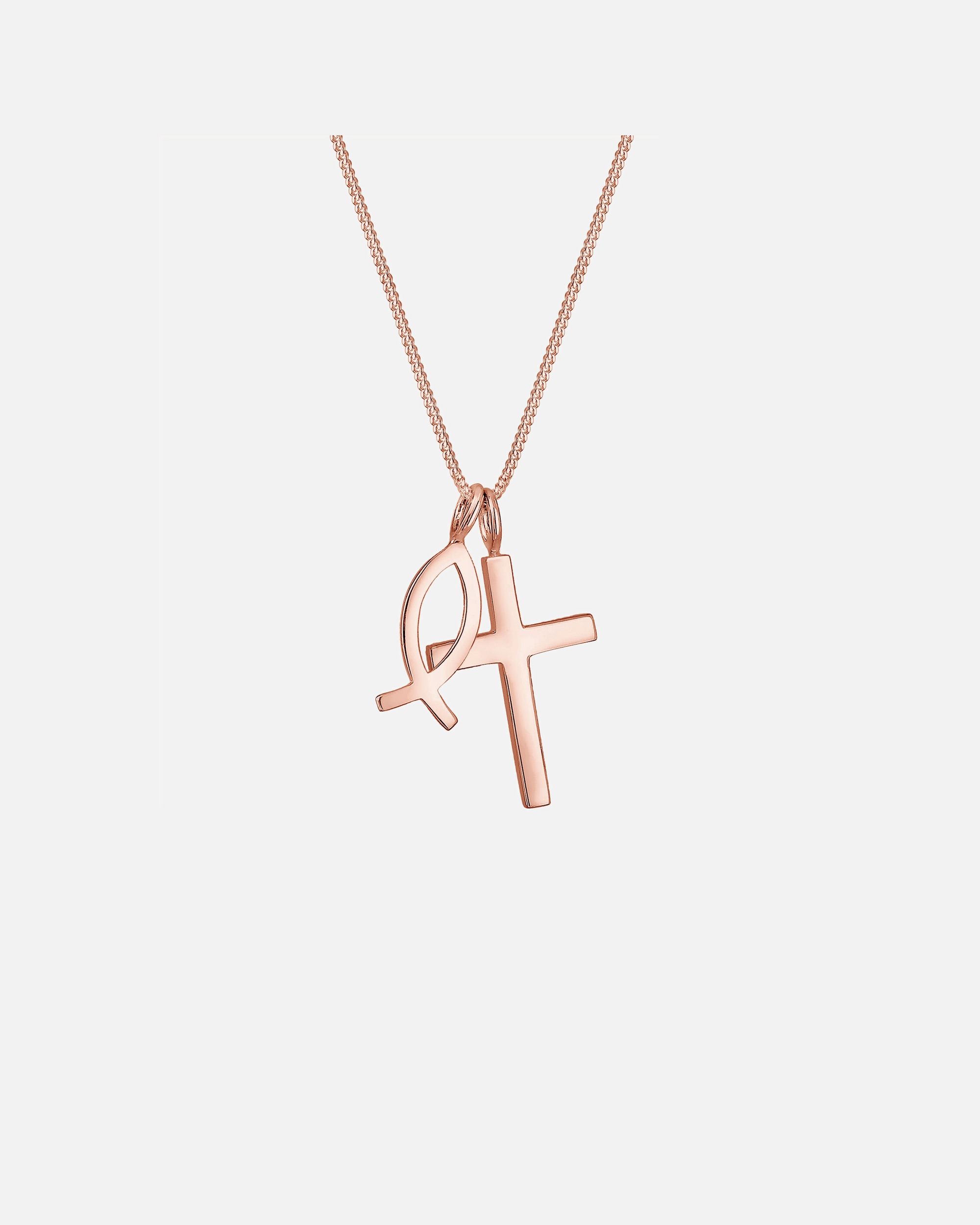 Collana di Femmina Elli Ciondolo Croce Pesce in Argento Sterling 925 55