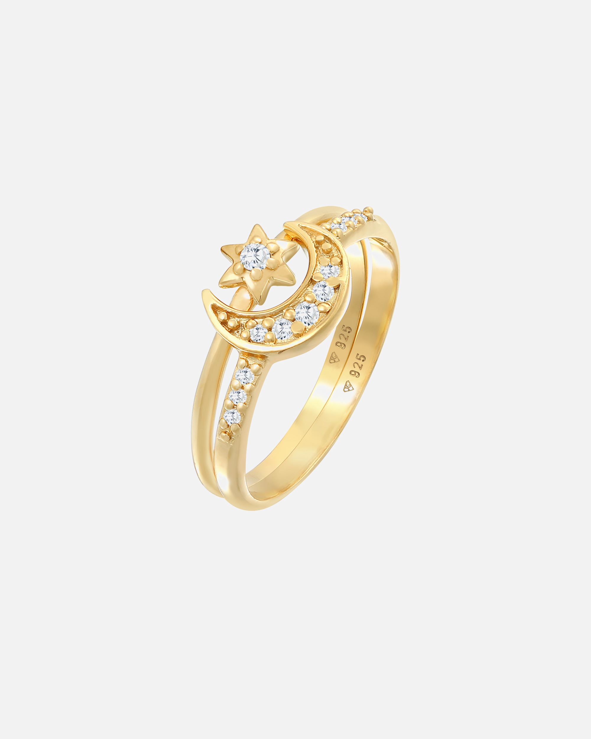 Anello di Femmina Elli Anello di impilamento Set Stella Luna Astro Trend con cristalli di zirconia in argento sterling 925 56