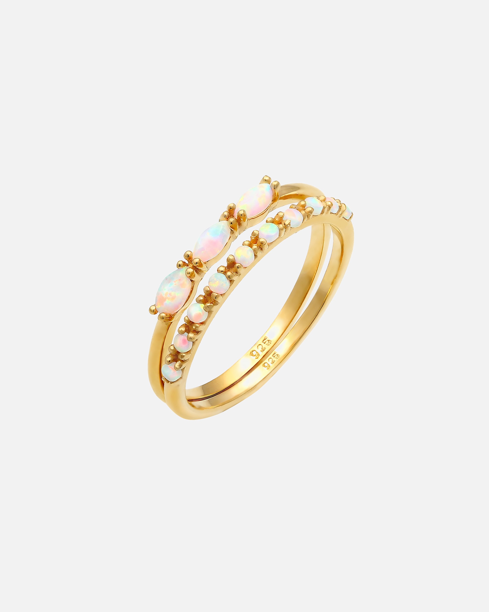 Anello di Femmina Elli Set con look sintetico opale vintage in argento massiccio 925 placcato oro 52
