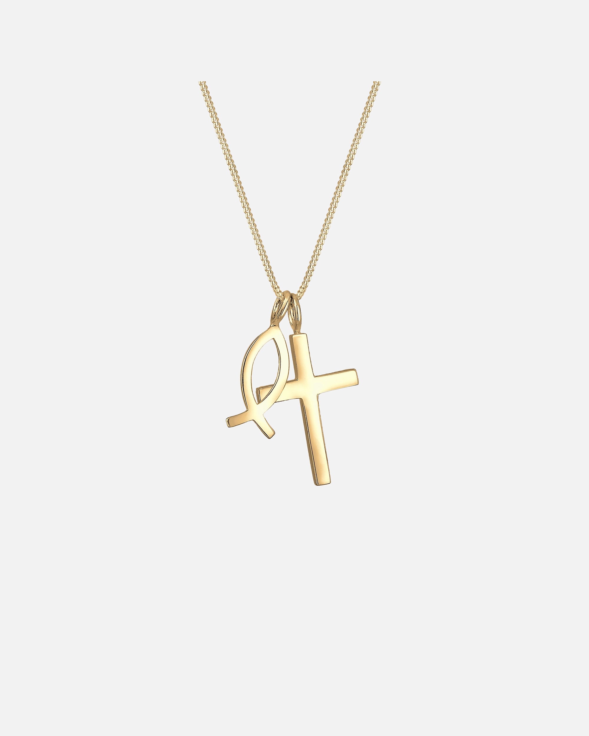 Collana di Femmina Elli Ciondolo Croce Pesce in Argento Sterling 925 45