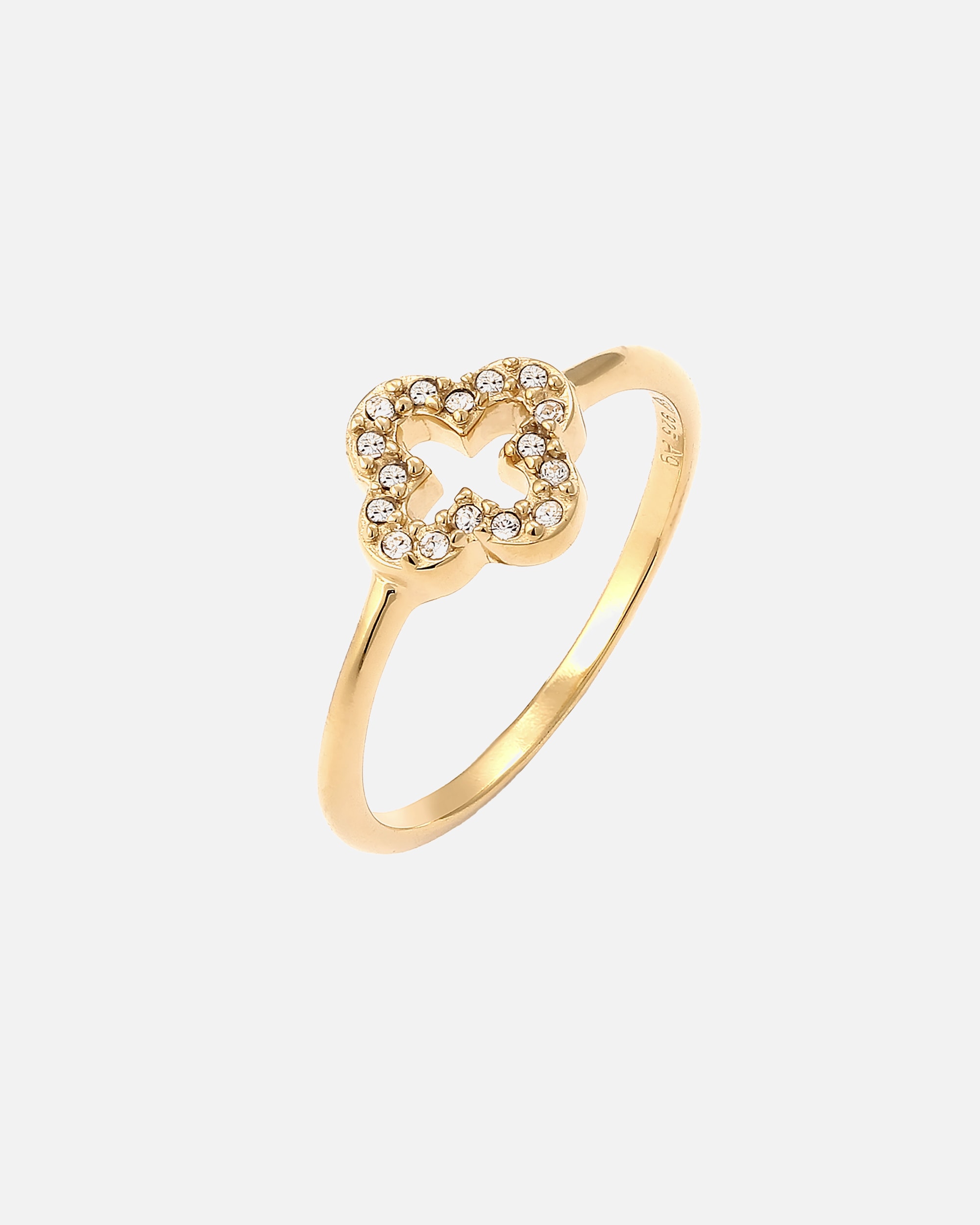 Anello di Femmina Elli Anello Quadrifoglio Cristalli Vetro Bianco 925 Sterling Silver 54