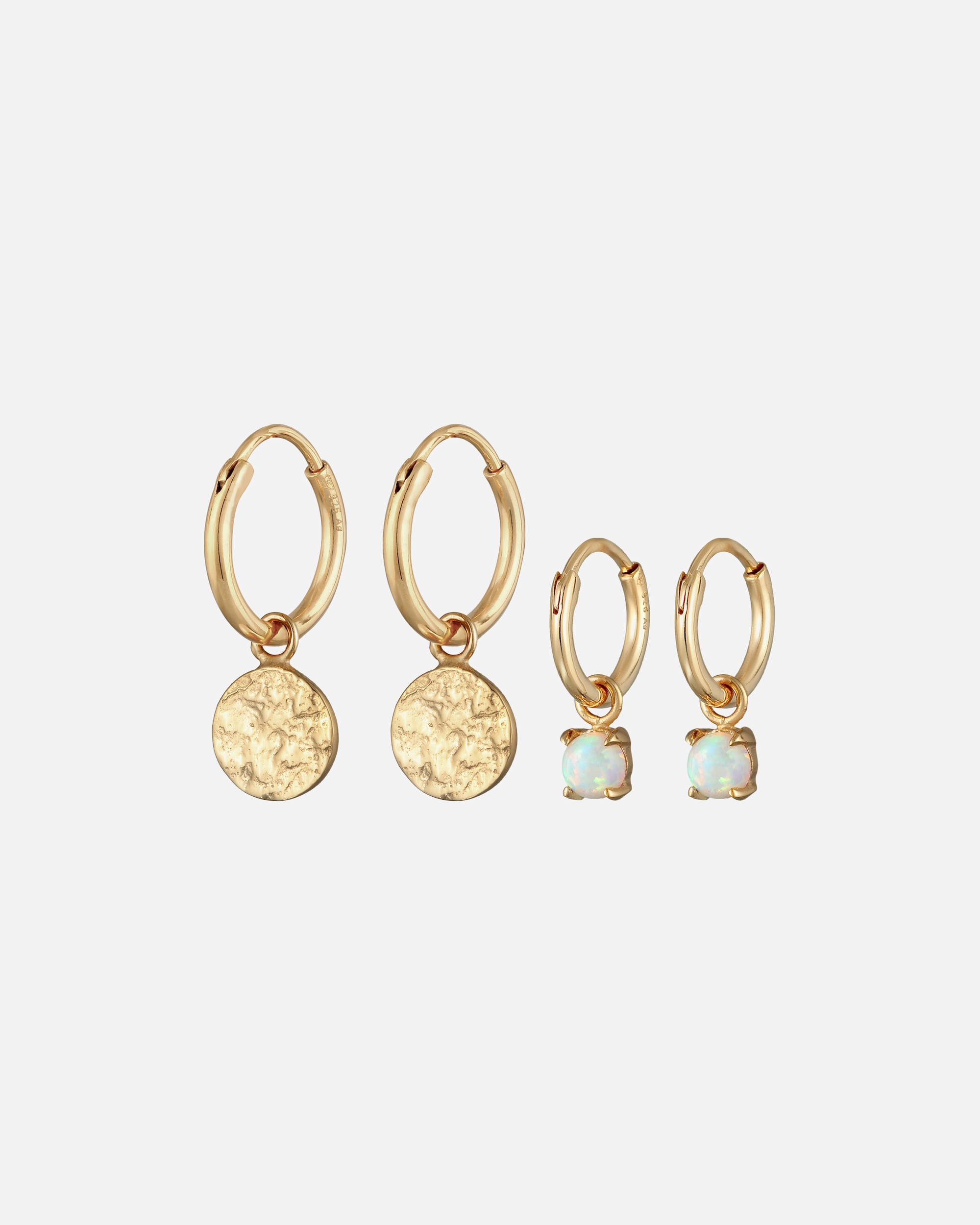 Orecchini di Femmina Elli creoli set di 2 con opale in Argento Sterling 925 goldfarben