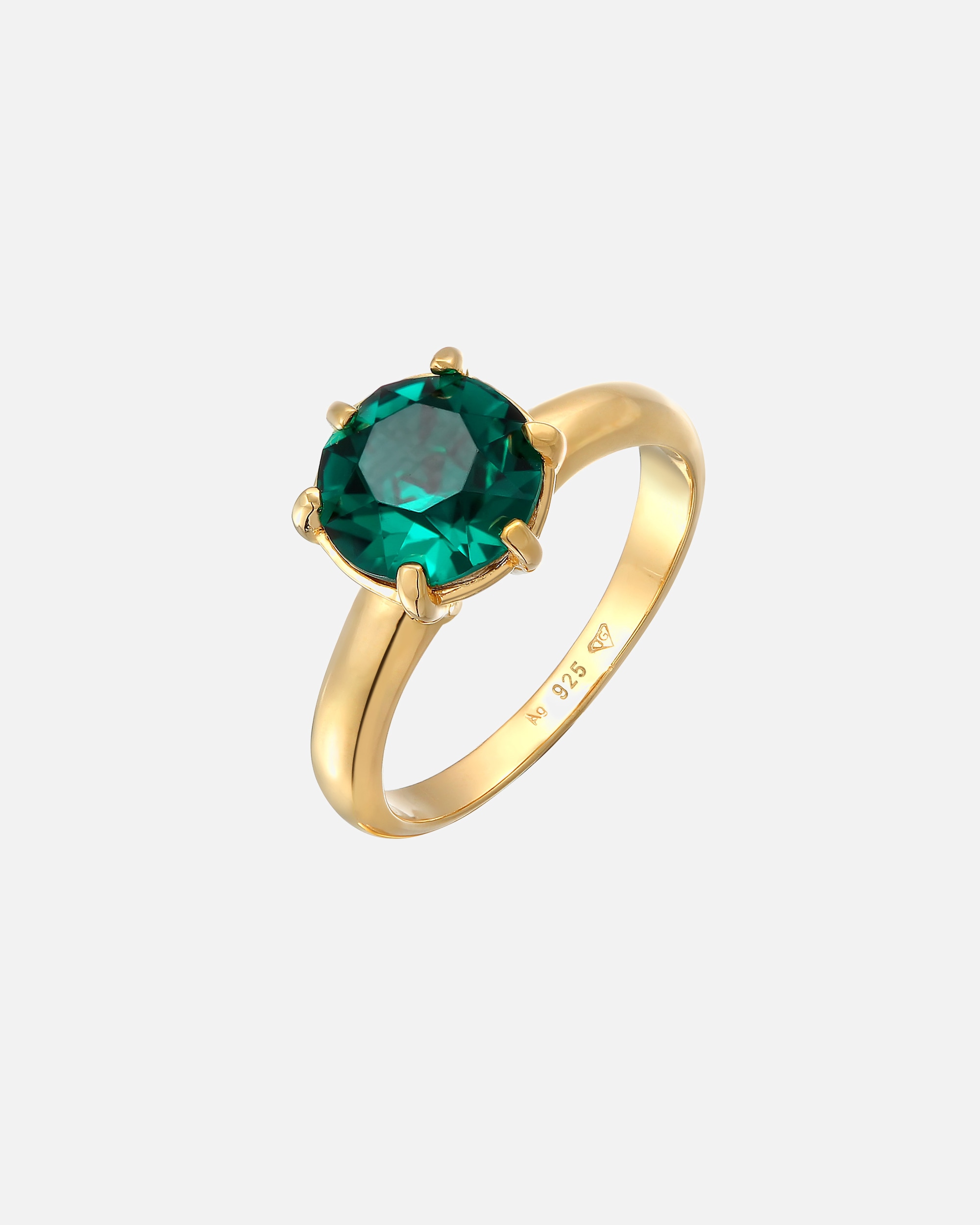 Anello di Femmina Elli Solitario elegante con cristallo verde in Argento Sterling 925 placcato oro 52