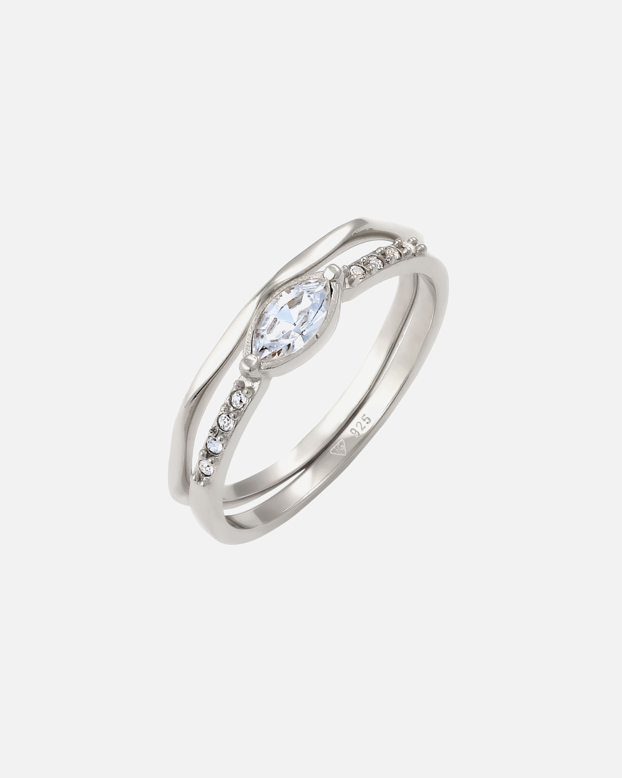 Anello di Femmina Elli Anello Quadrato Cristalli Vetro Bianco 925 Sterling Silver 56