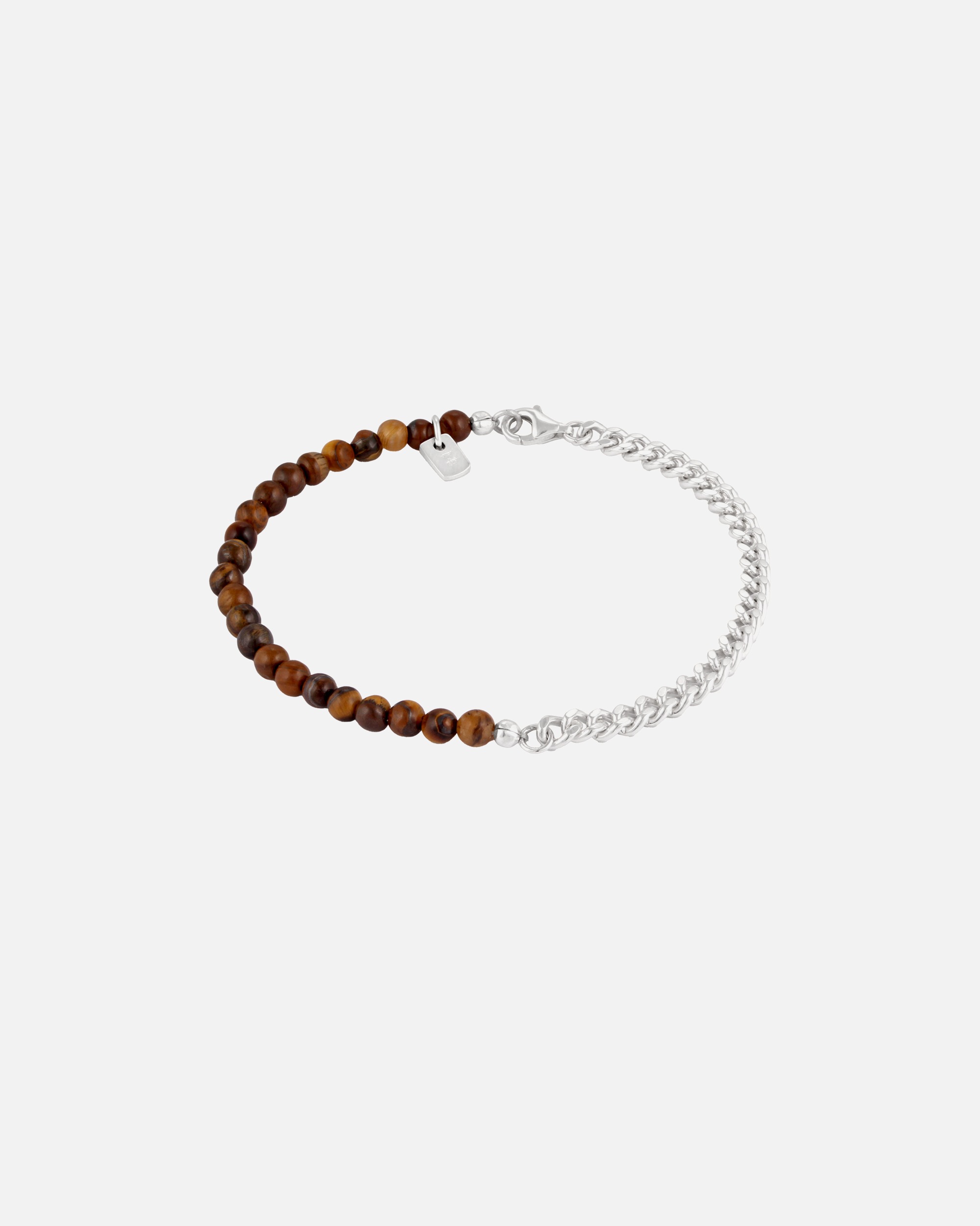 Braccialetto di Maschio KUZZOI Bracciale beads maschile Occhio di Tigre Marrone 925 Sterling Silver 19