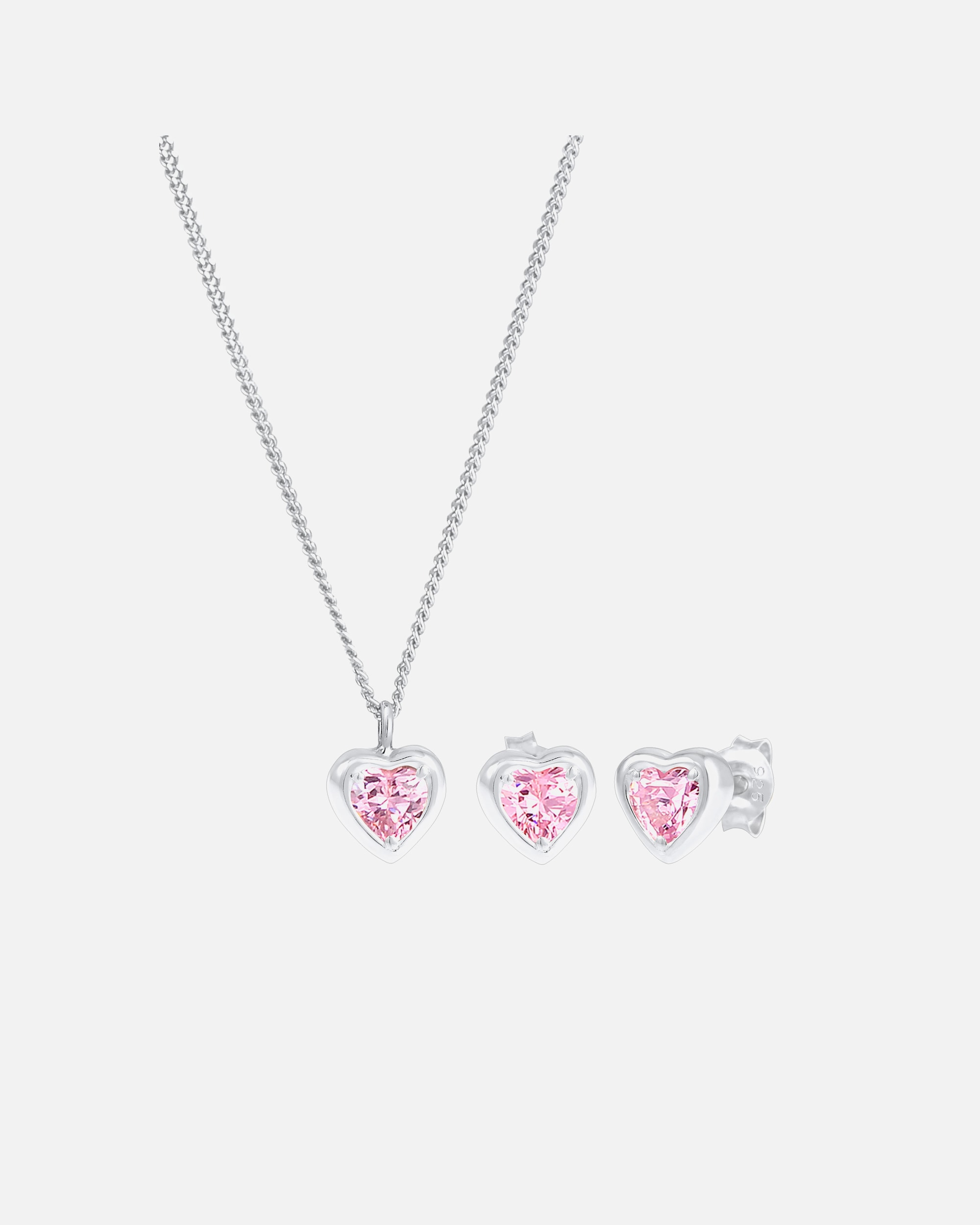Set Gioielli di Femmina Elli Ciondolo Cuore Set Orecchini a Perno con Zirconi Rosa in Argento Sterling 925 36 cm