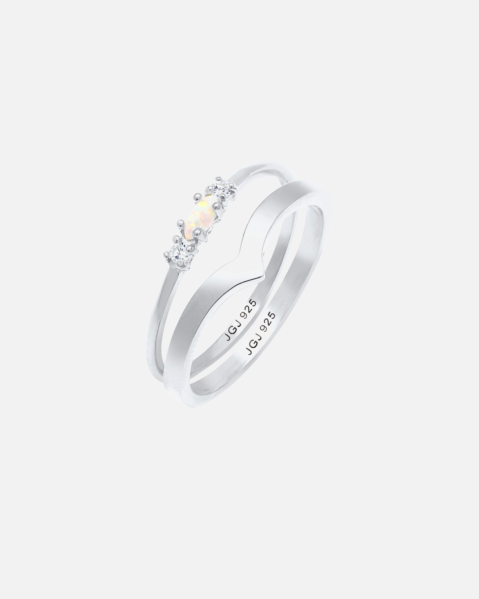 Anello di Femmina Elli Set Marquesa V-Forma di Base con Opale Sintetico e Cristalli di Zirconia in Argento Sterling 925 50