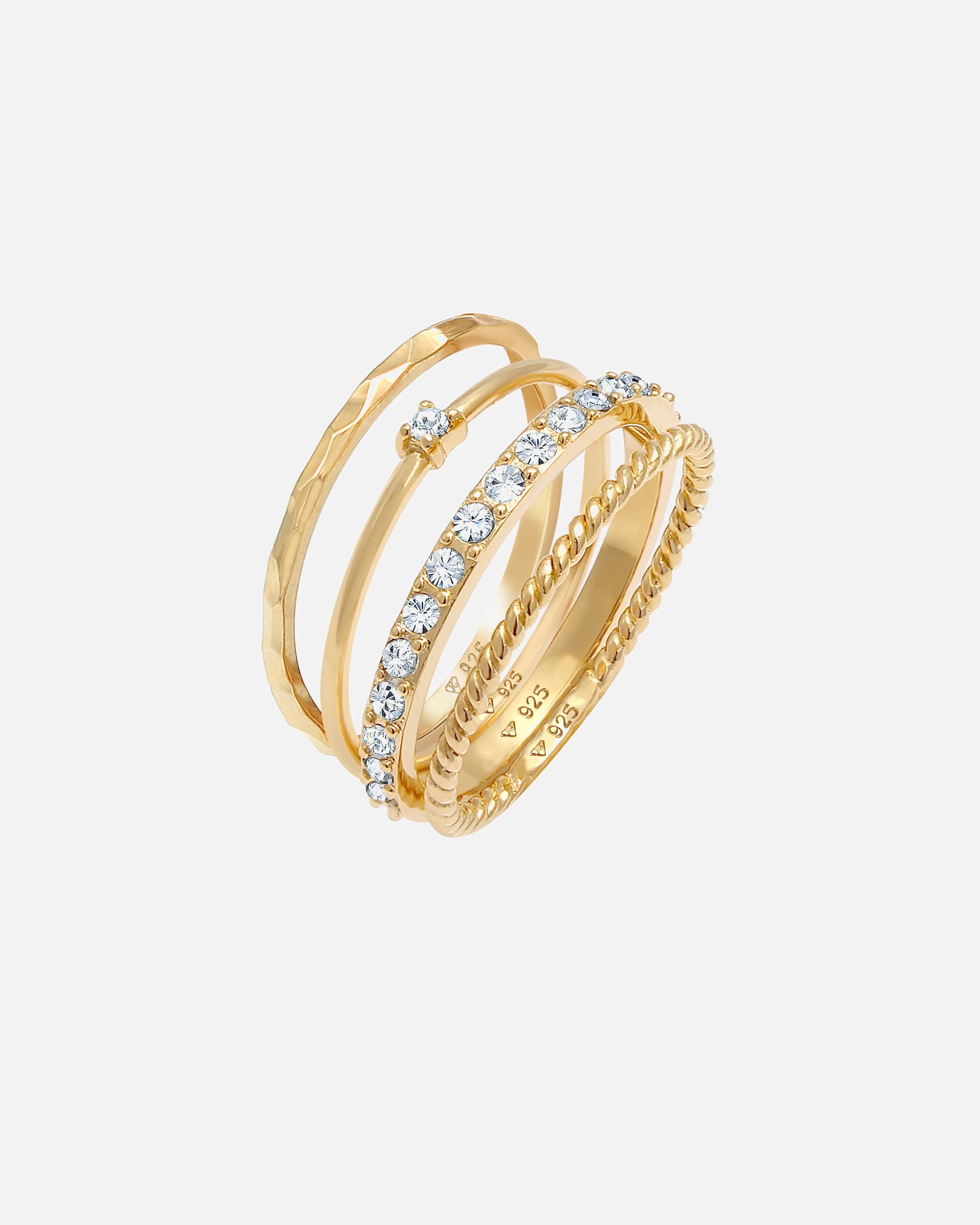 Anello di Femmina Elli Set di tre anelli intrecciati a martellata in argento 925 56