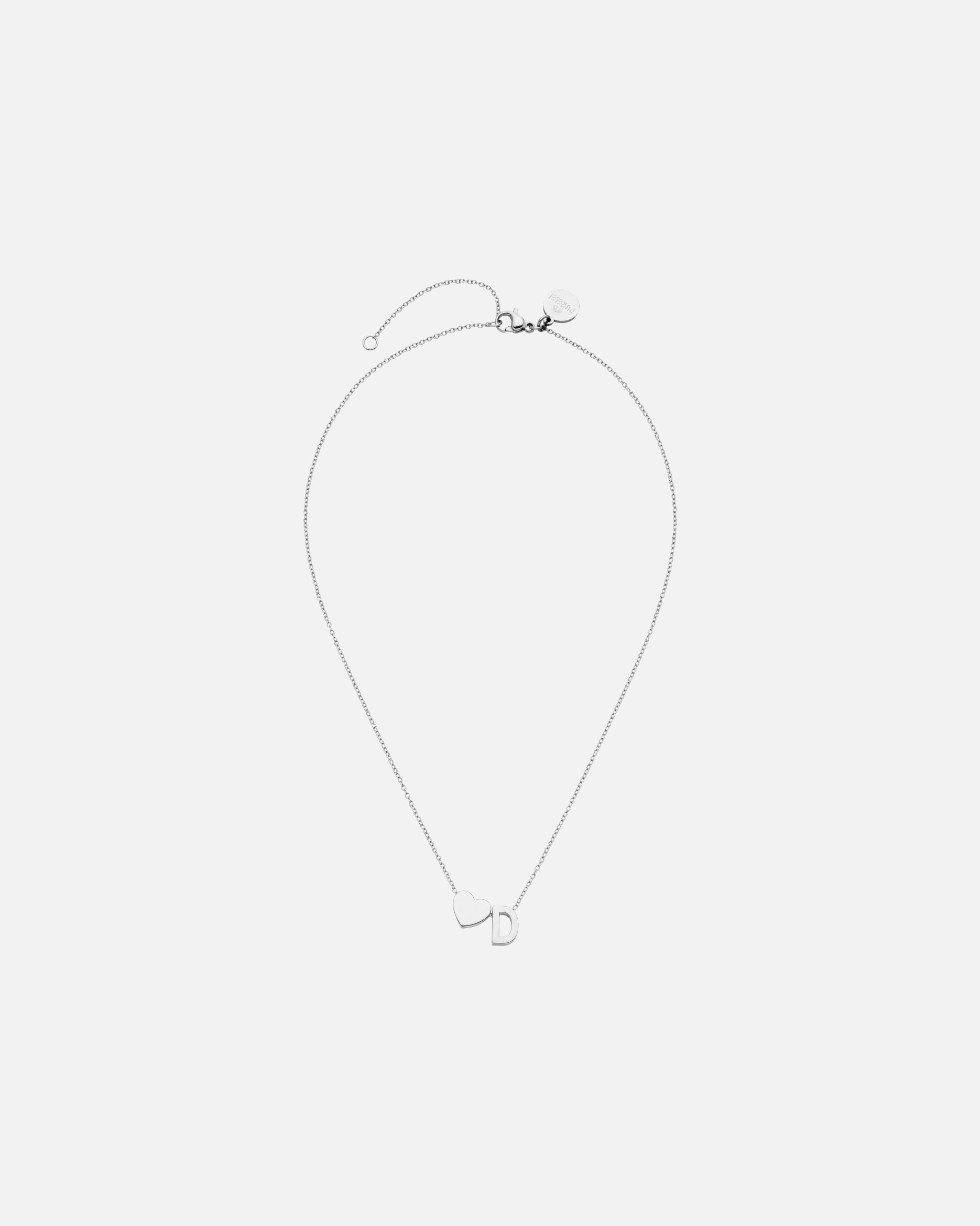 Collana di Unisex Purelei Letter Heart D Collana 100% acciaio inossidabile Argento