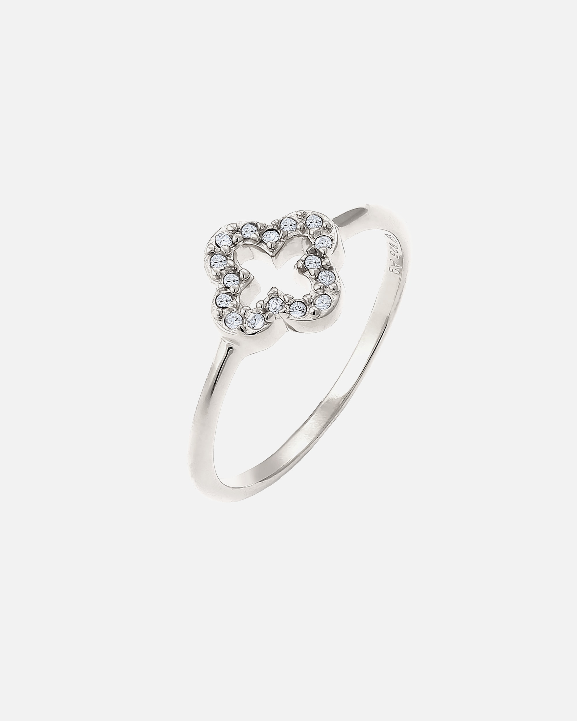Anello di Femmina Elli Anello Quadrifoglio Cristalli Vetro Bianco 925 Sterling Silver 54