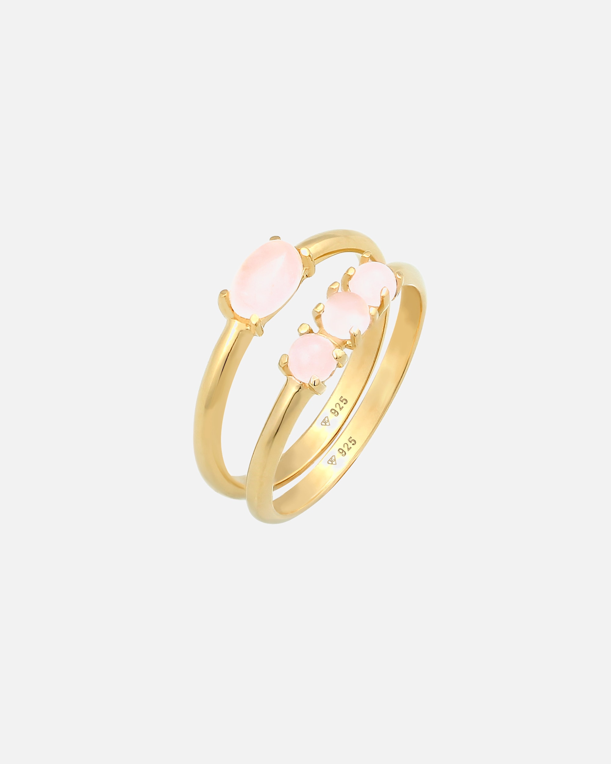 Anello di Femmina Elli Anello di impilamento Set Vintage Trend con quarzo rosa in argento sterling 925 placcato oro 56